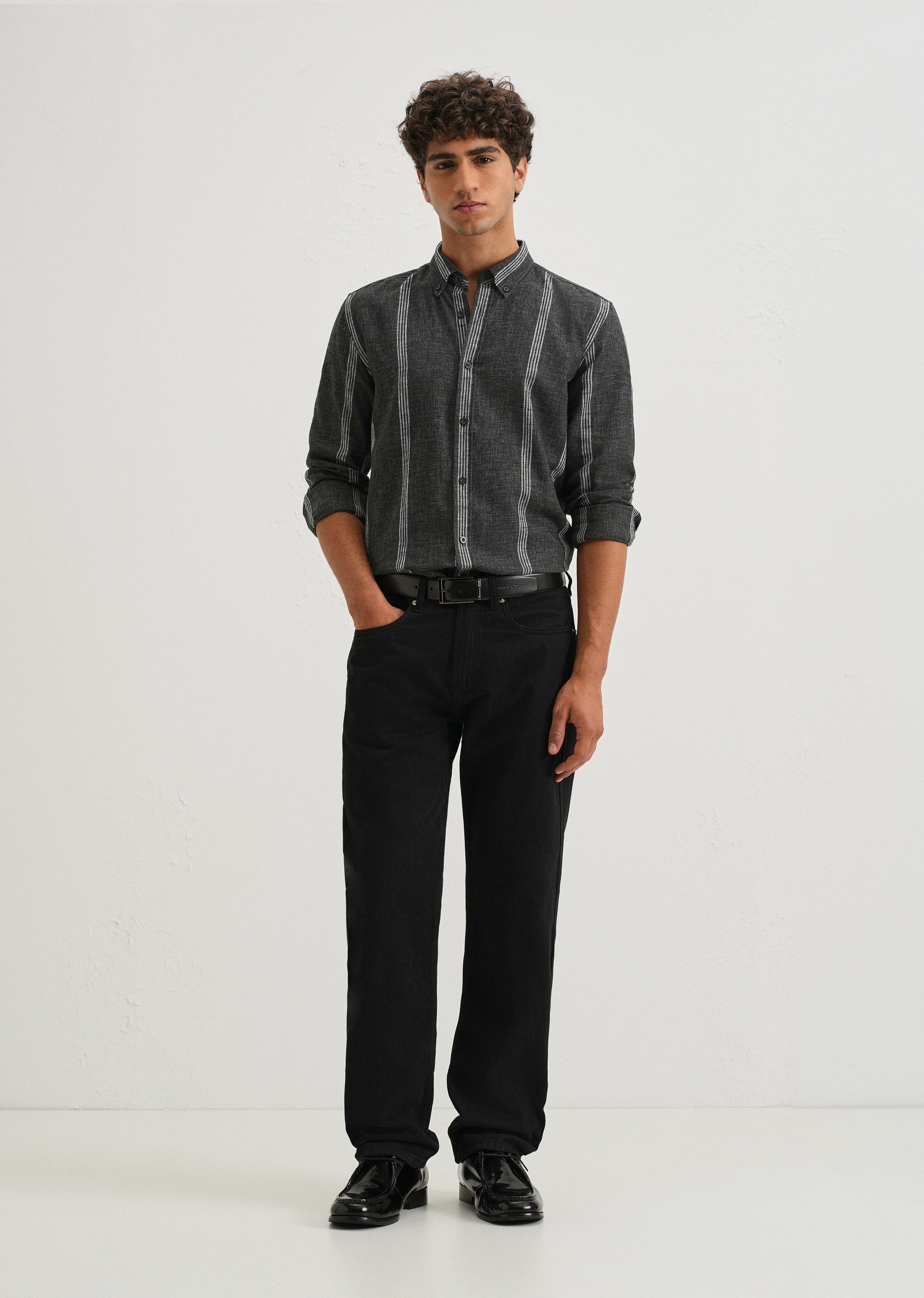 Melange Stick Black Stripe Shirt