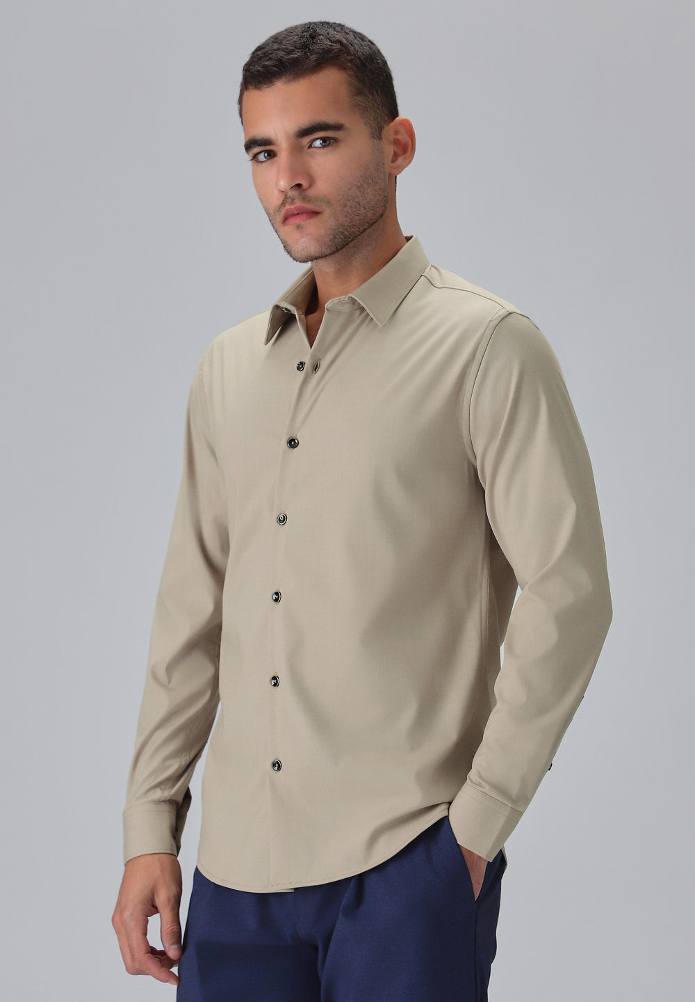 Melange Tan Plain Wrinkle Free Shirt