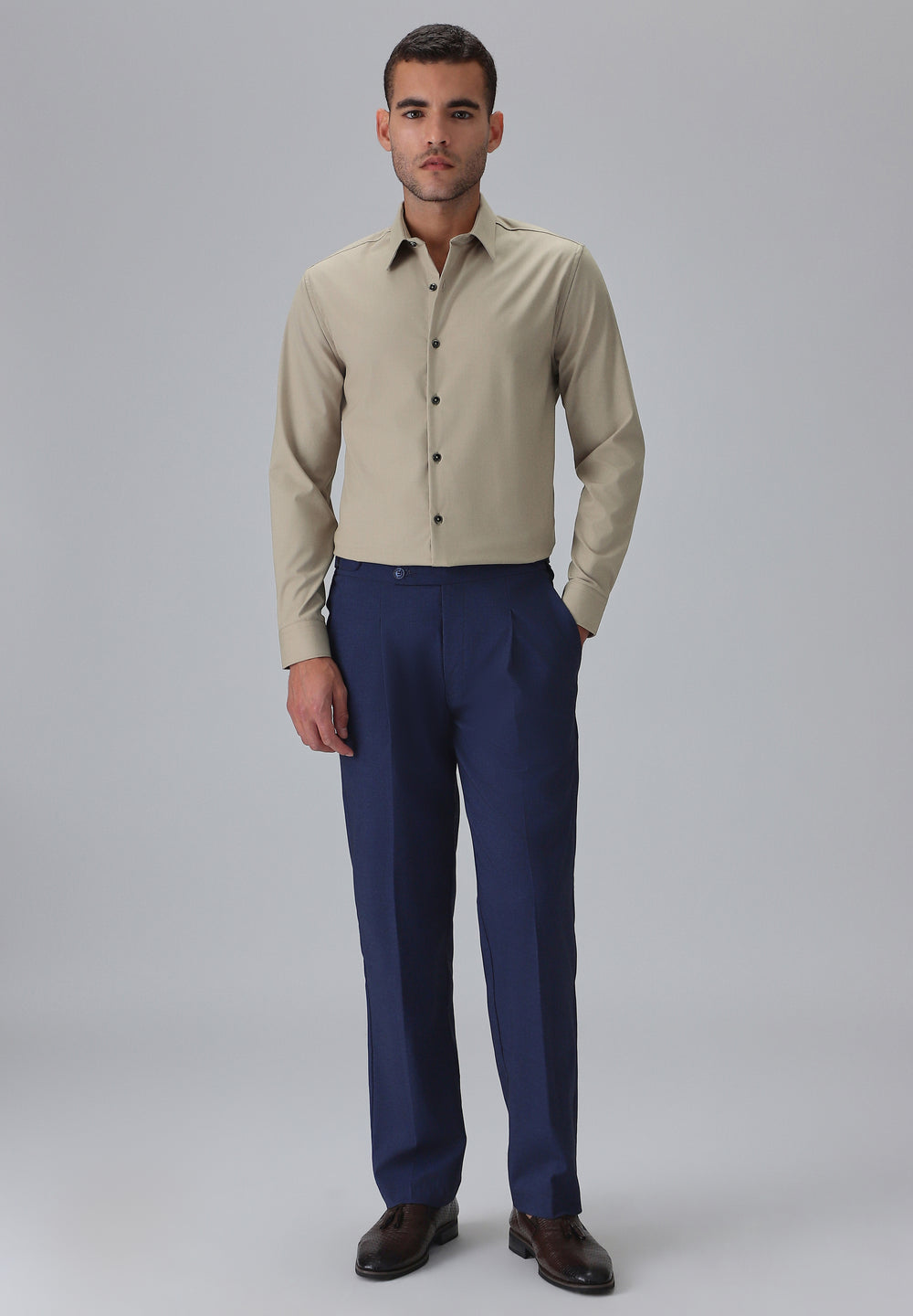 Melange Tan Plain Wrinkle Free Shirt