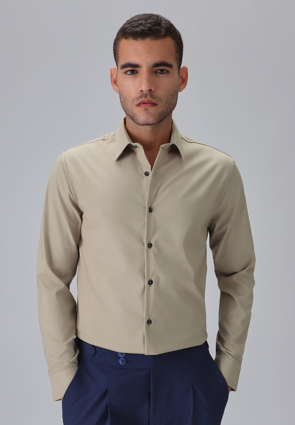 Melange Tan Plain Wrinkle Free Shirt