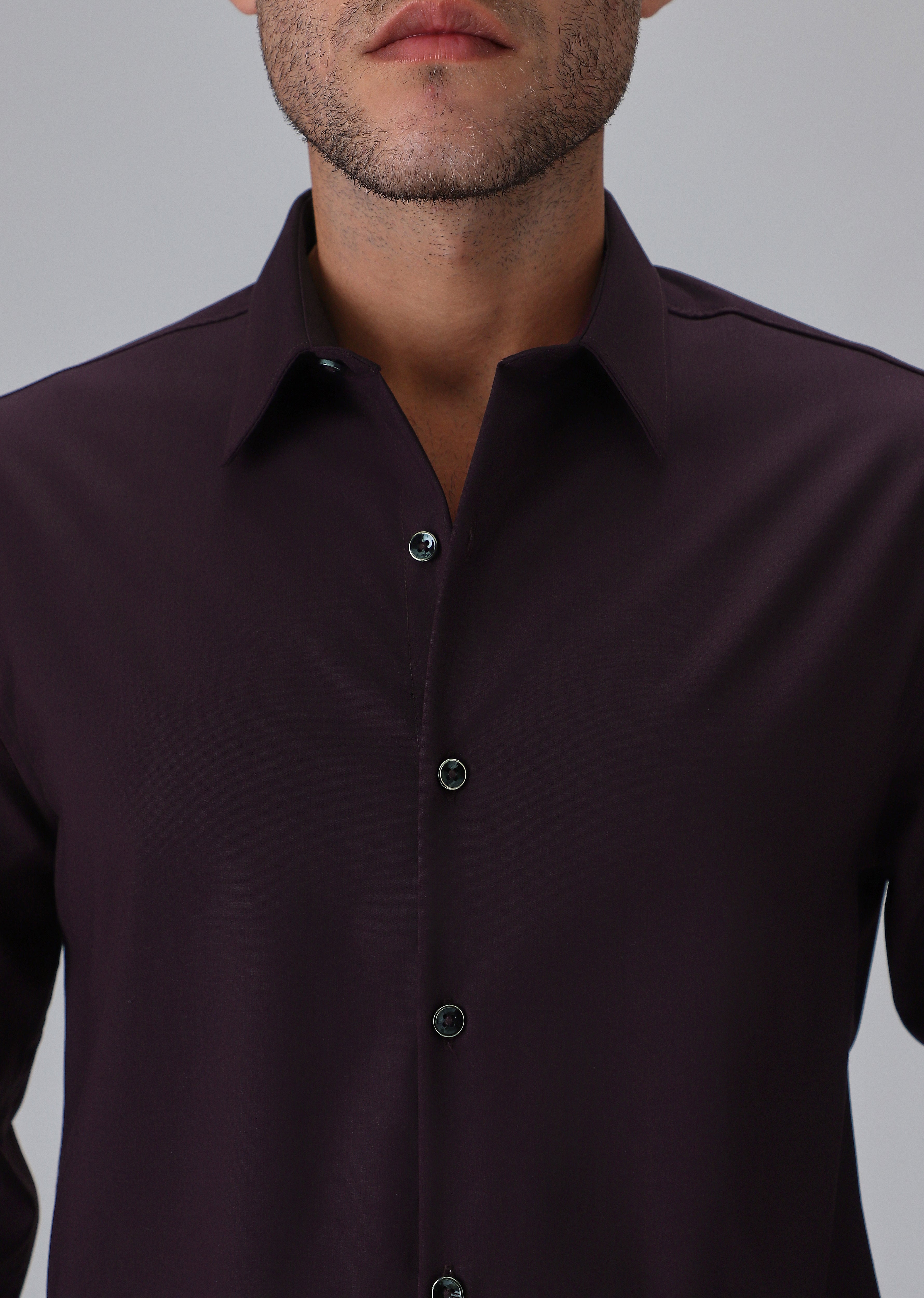 Melange Wine Plain Wrinkle Free Shirt