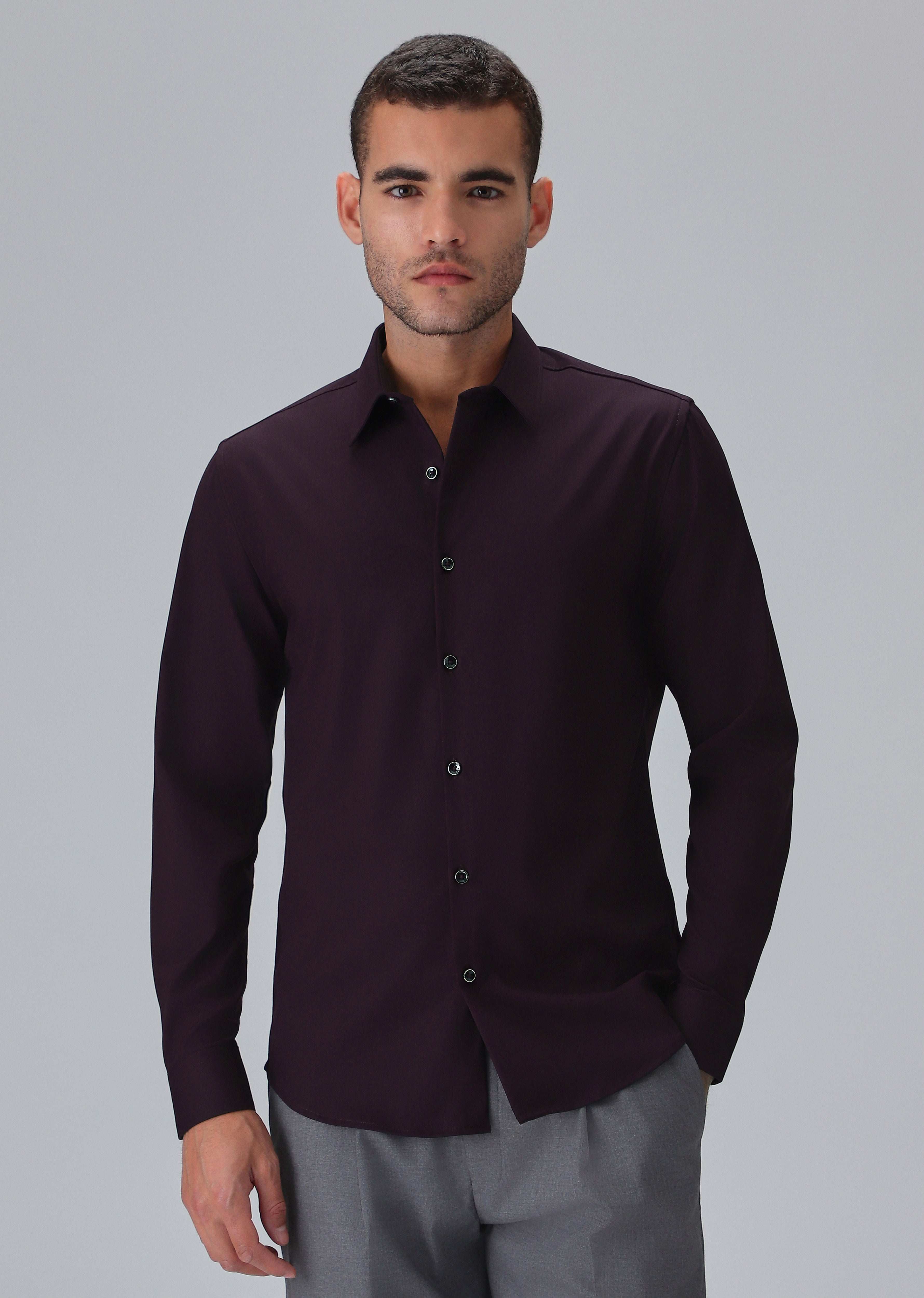 Melange Wine Plain Wrinkle Free Shirt