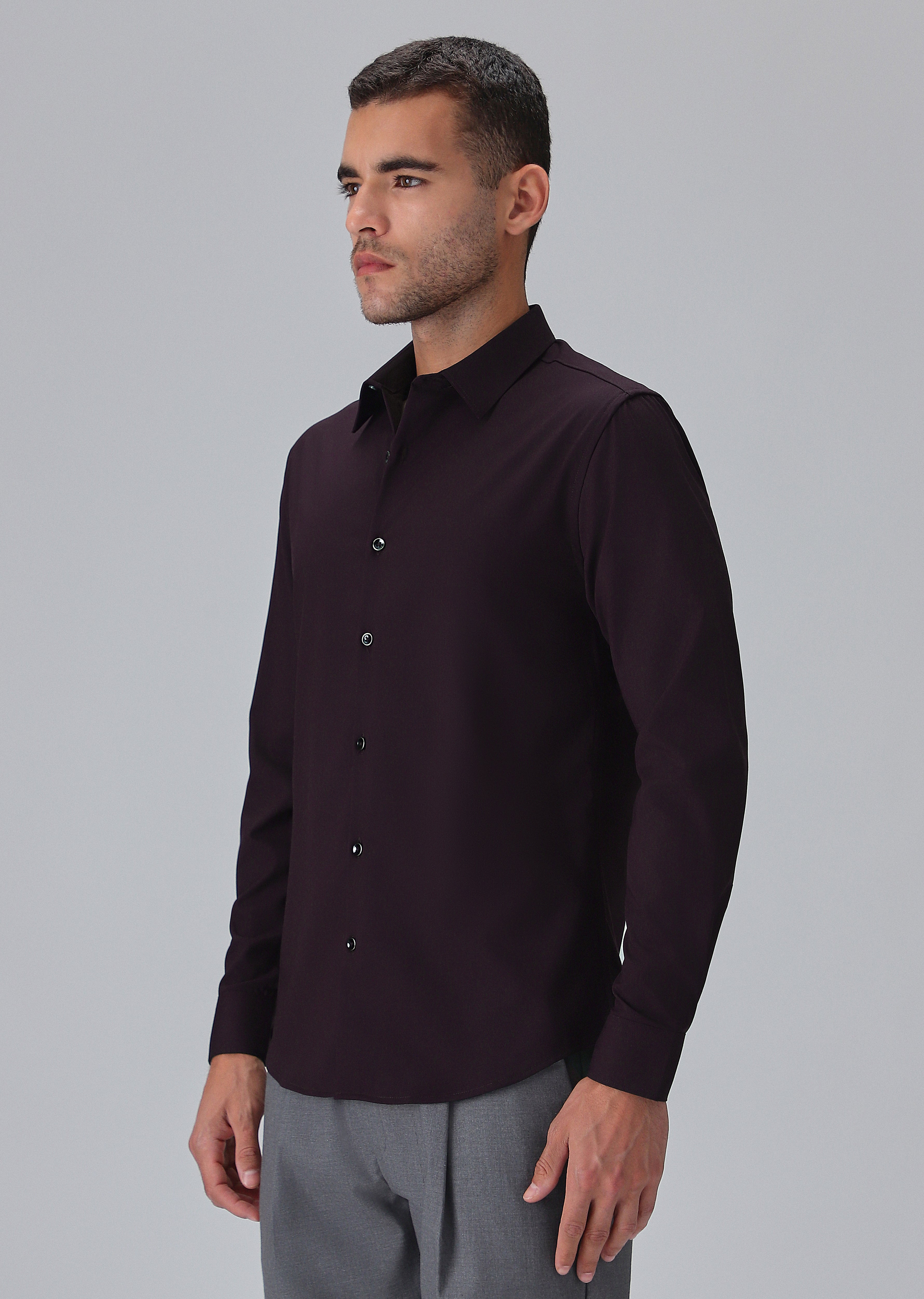Melange Wine Plain Wrinkle Free Shirt