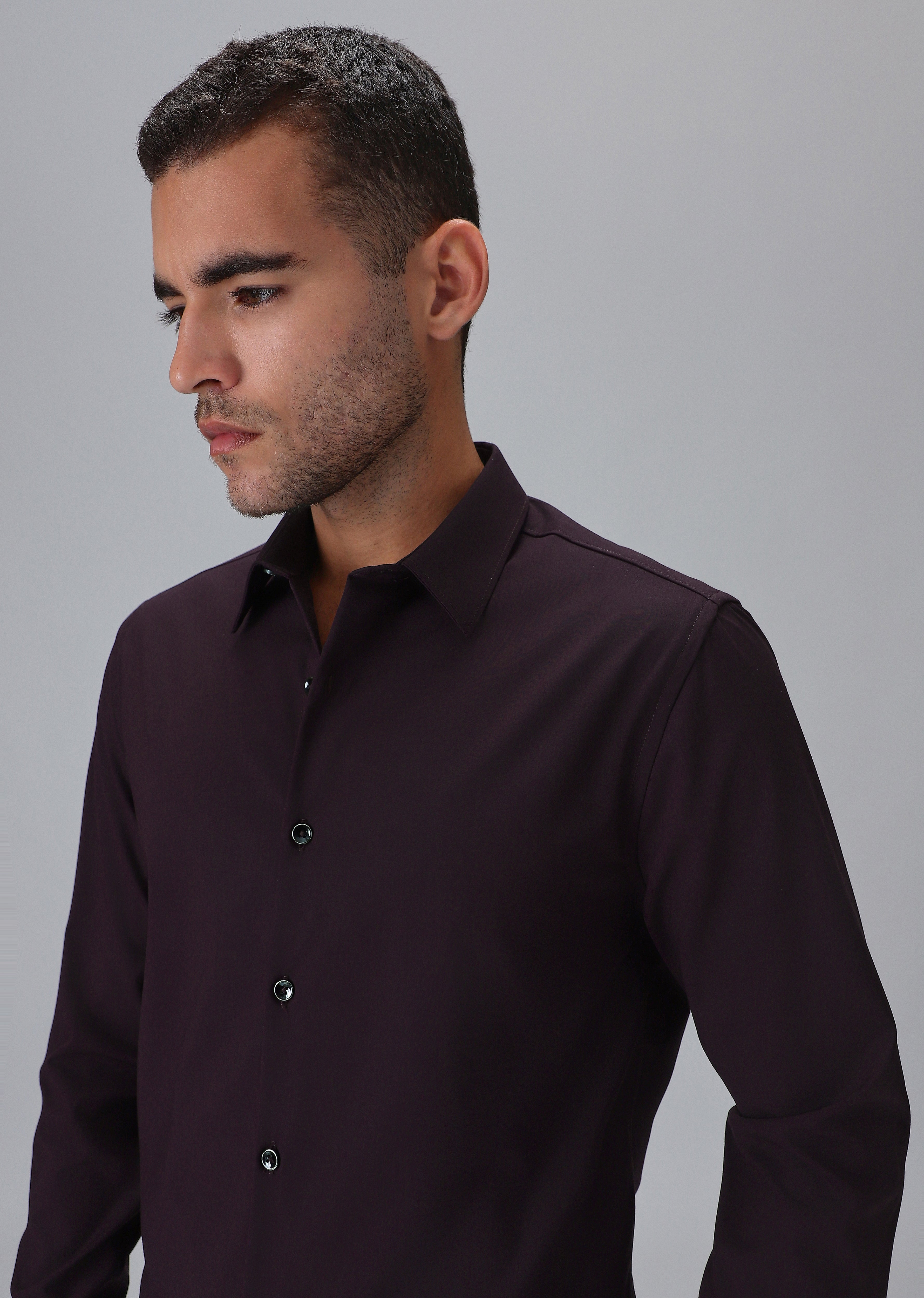 Melange Wine Plain Wrinkle Free Shirt