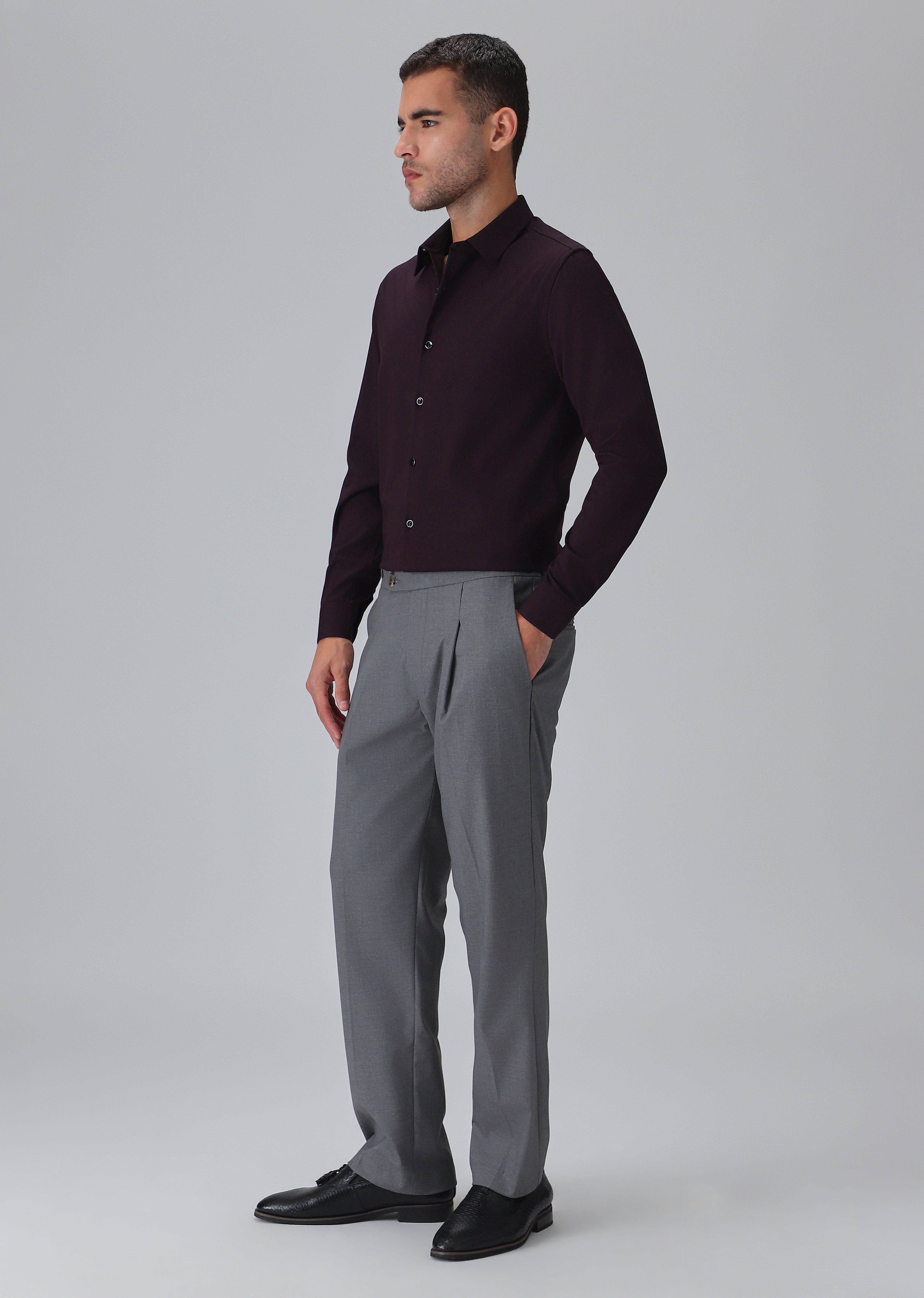Melange Wine Plain Wrinkle Free Shirt