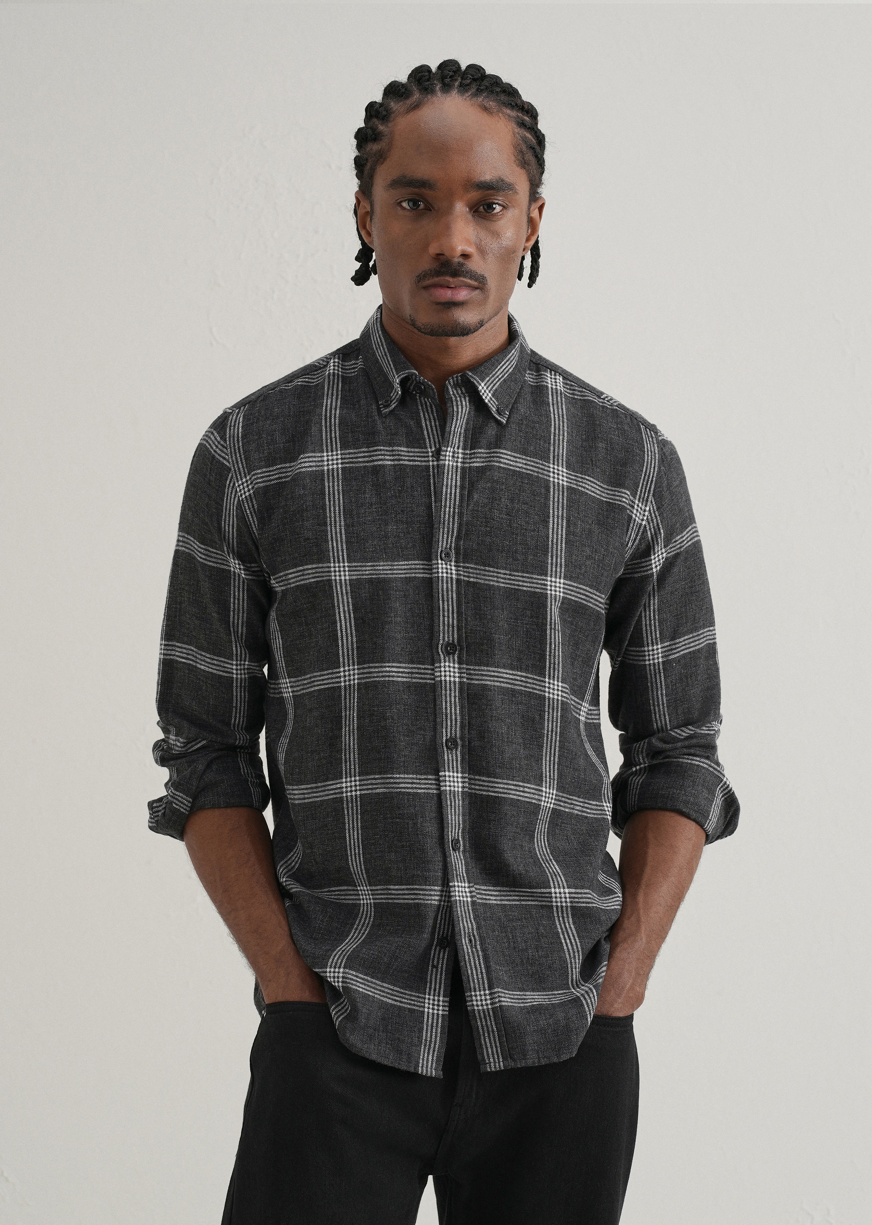 Melange Black Boxed Check Shirt