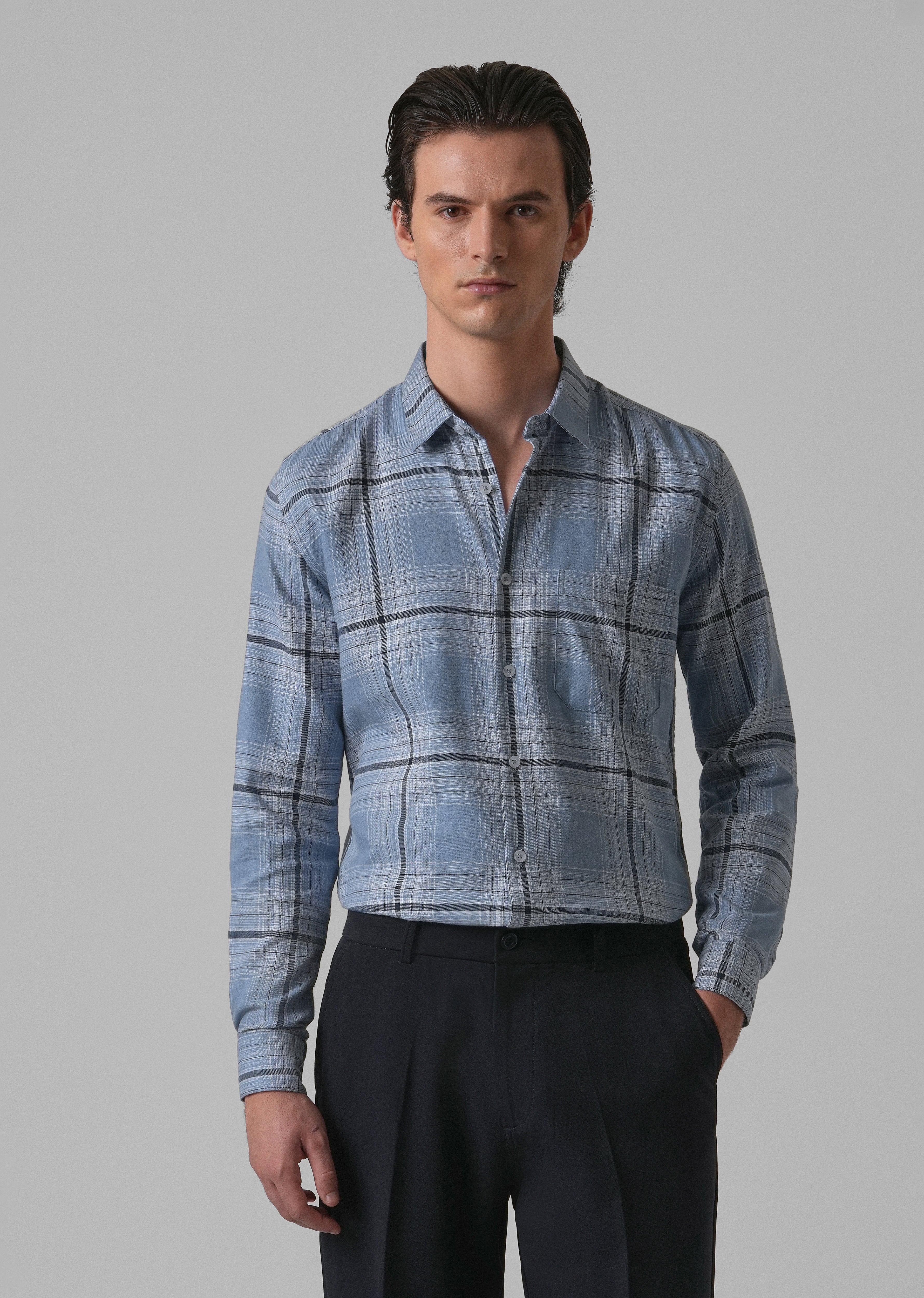 Melange Check Cool Blue Shirt