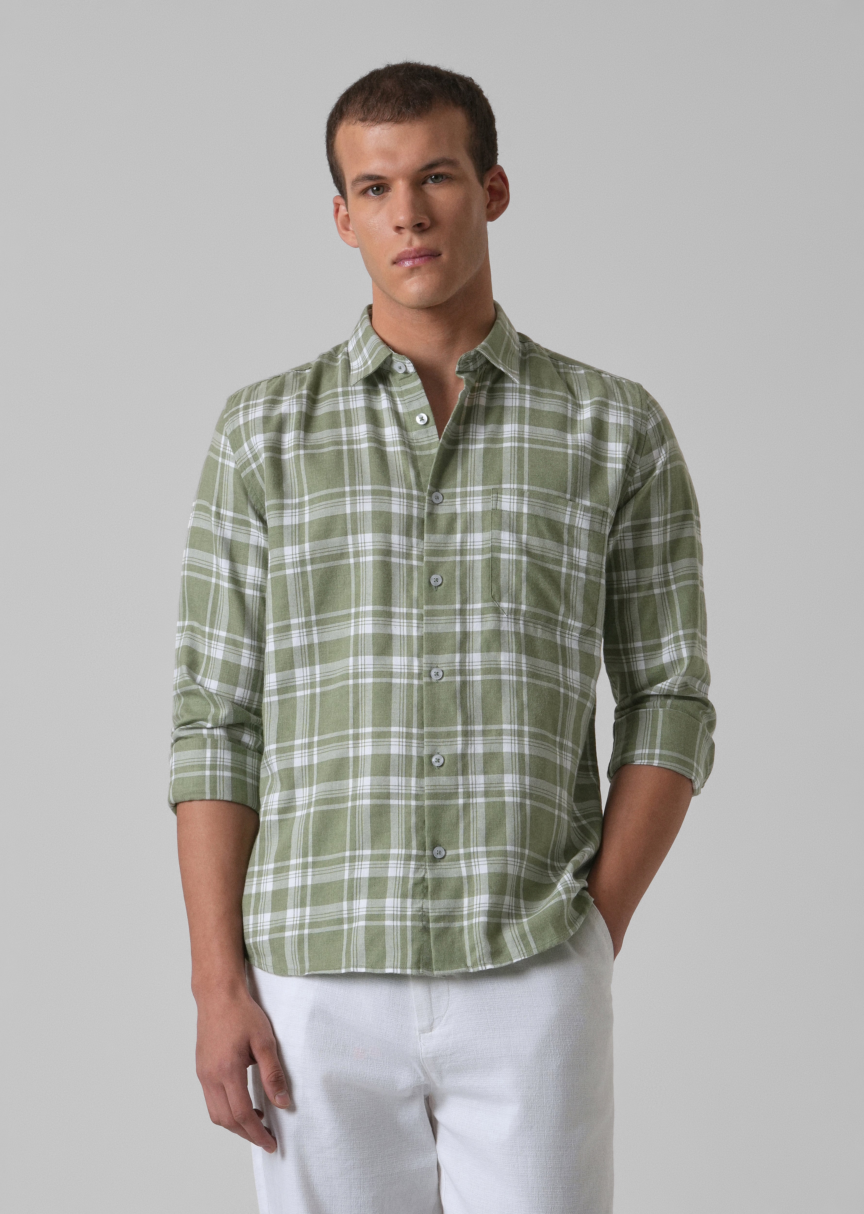 Melange Light Green Check Shirt