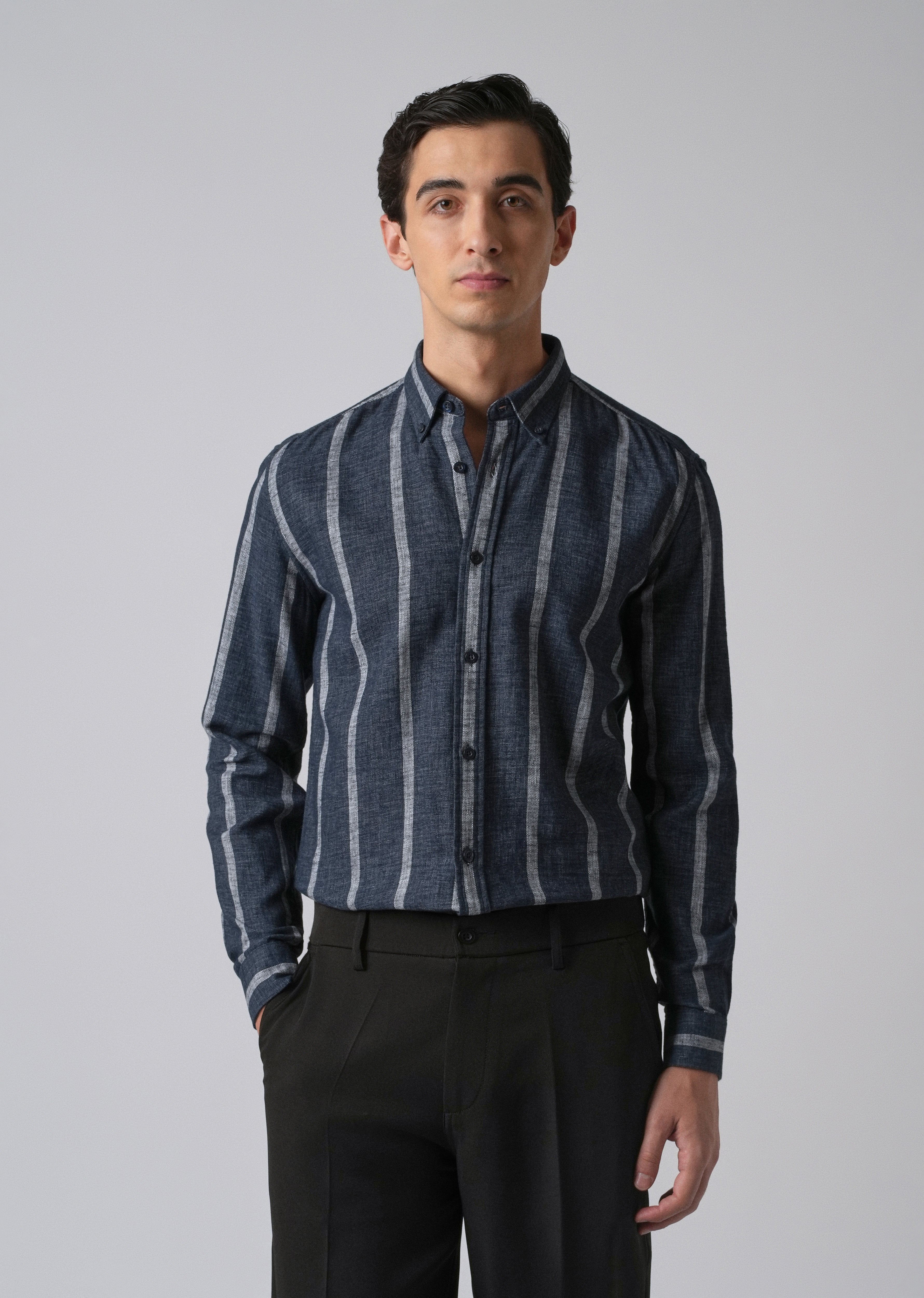 Melange Parallel Blue Stripe Shirt