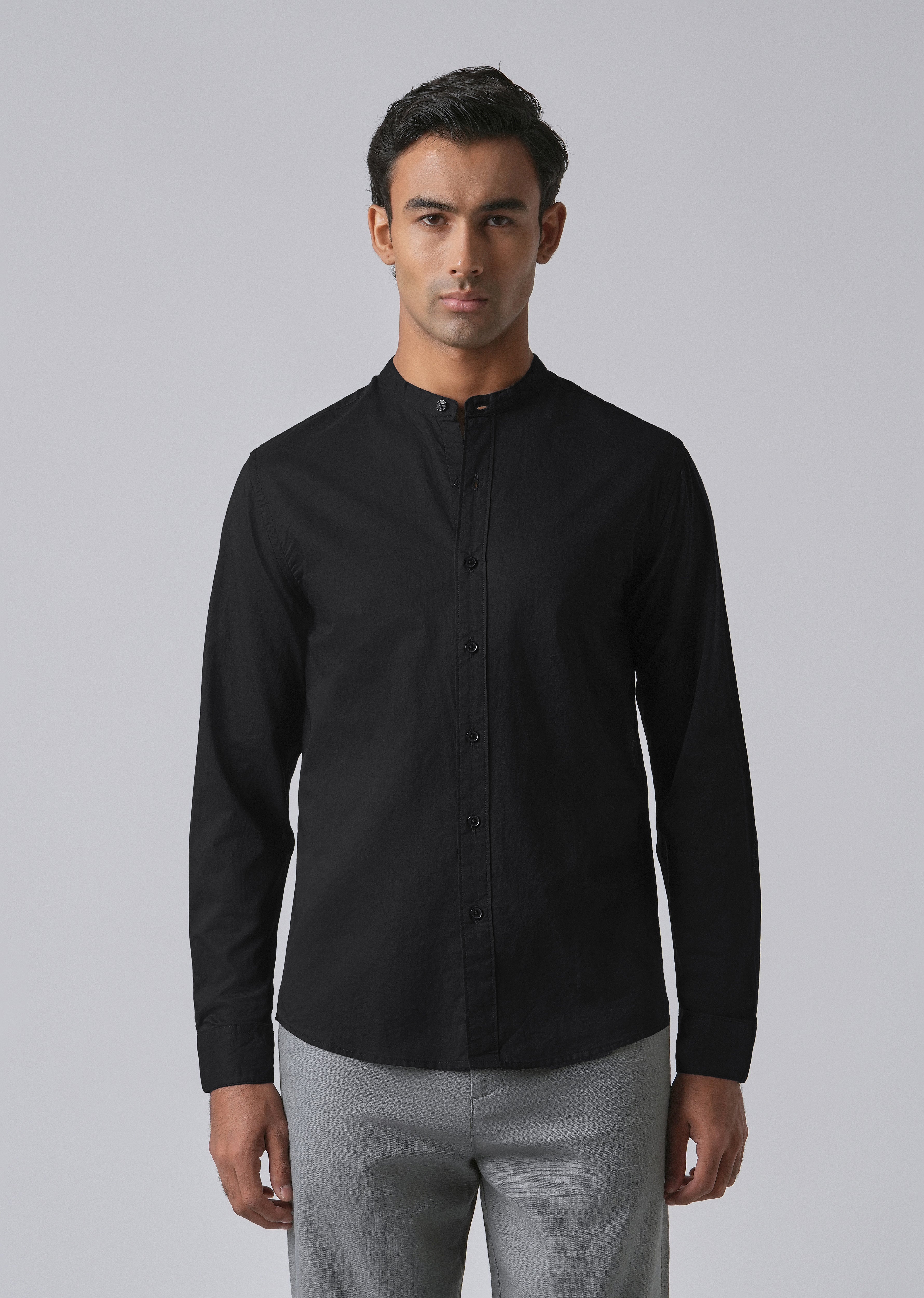 Meredian Black Plain Cotton Shirt