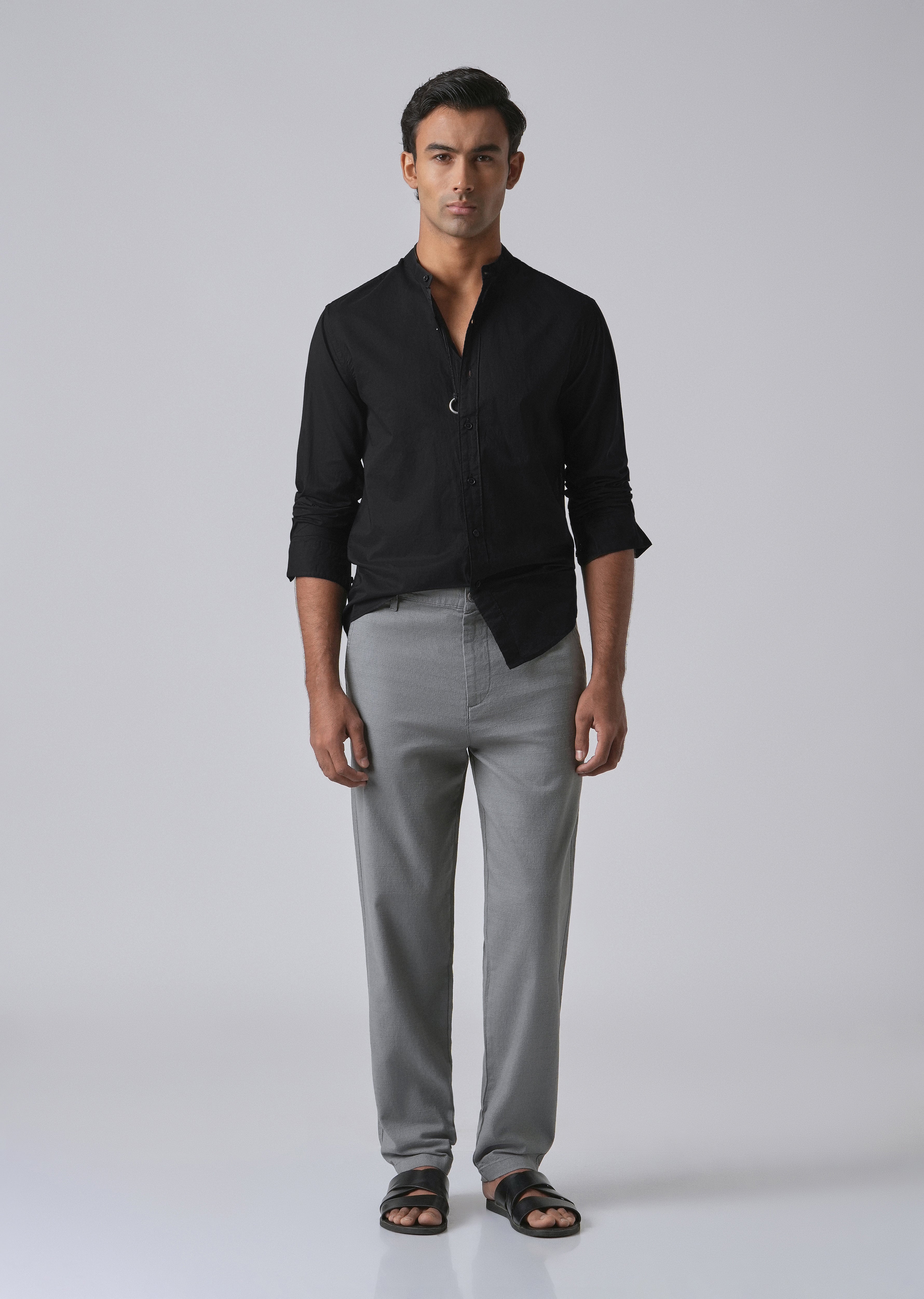 Meredian Black Plain Cotton Shirt