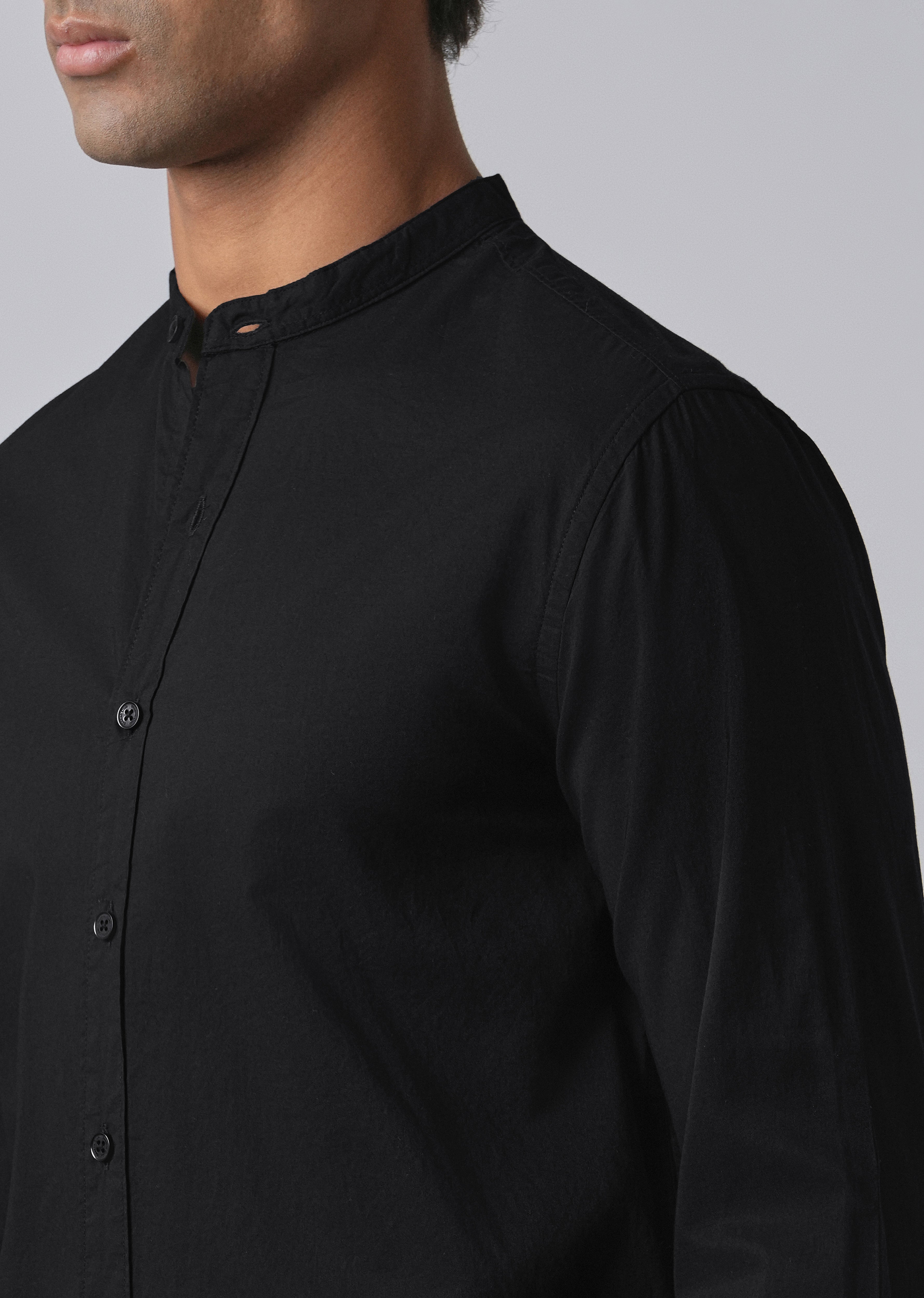 Meredian Black Plain Cotton Shirt