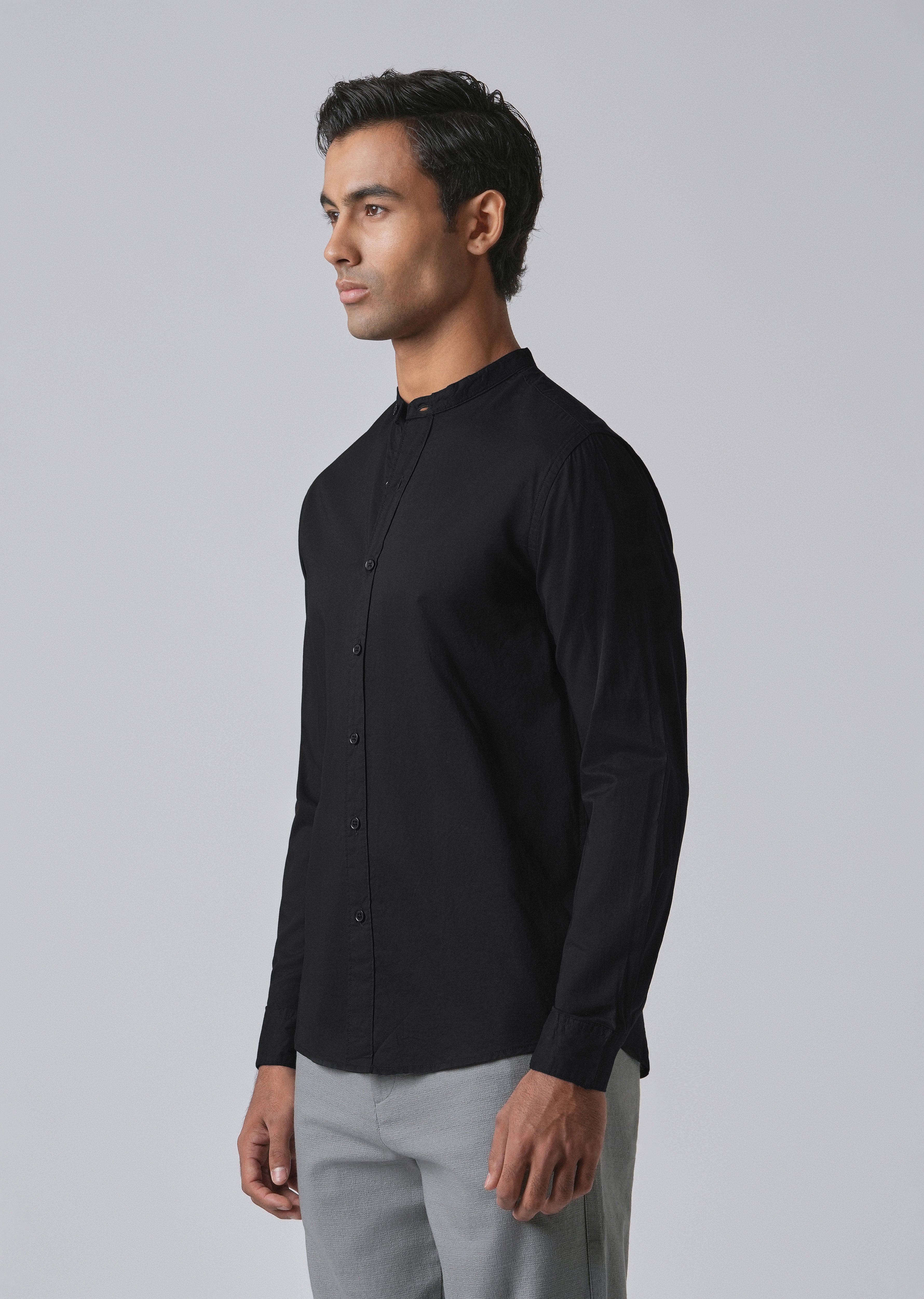 Meredian Black Plain Cotton Shirt