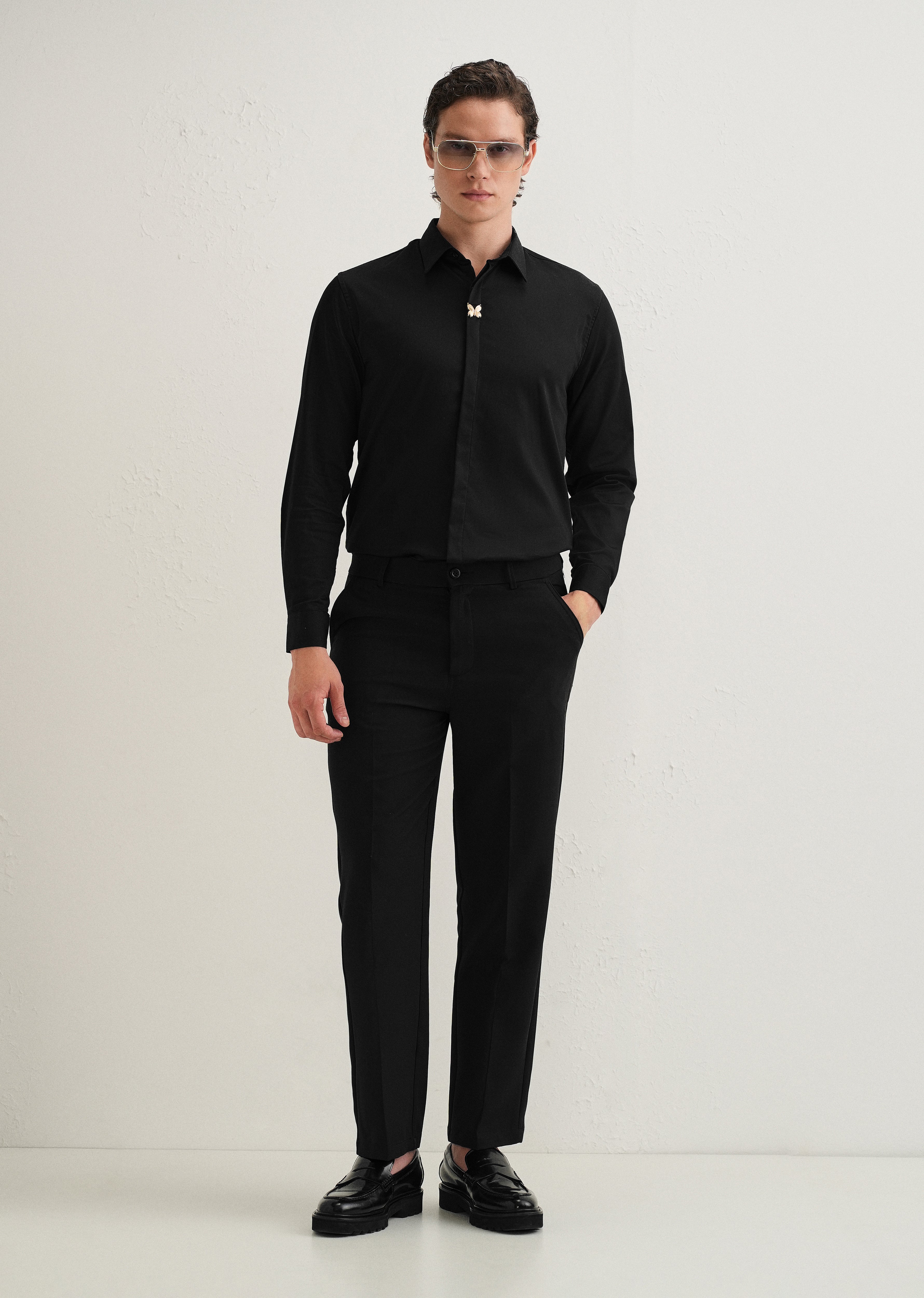 Black Metallic Butterfly Designer Shirt