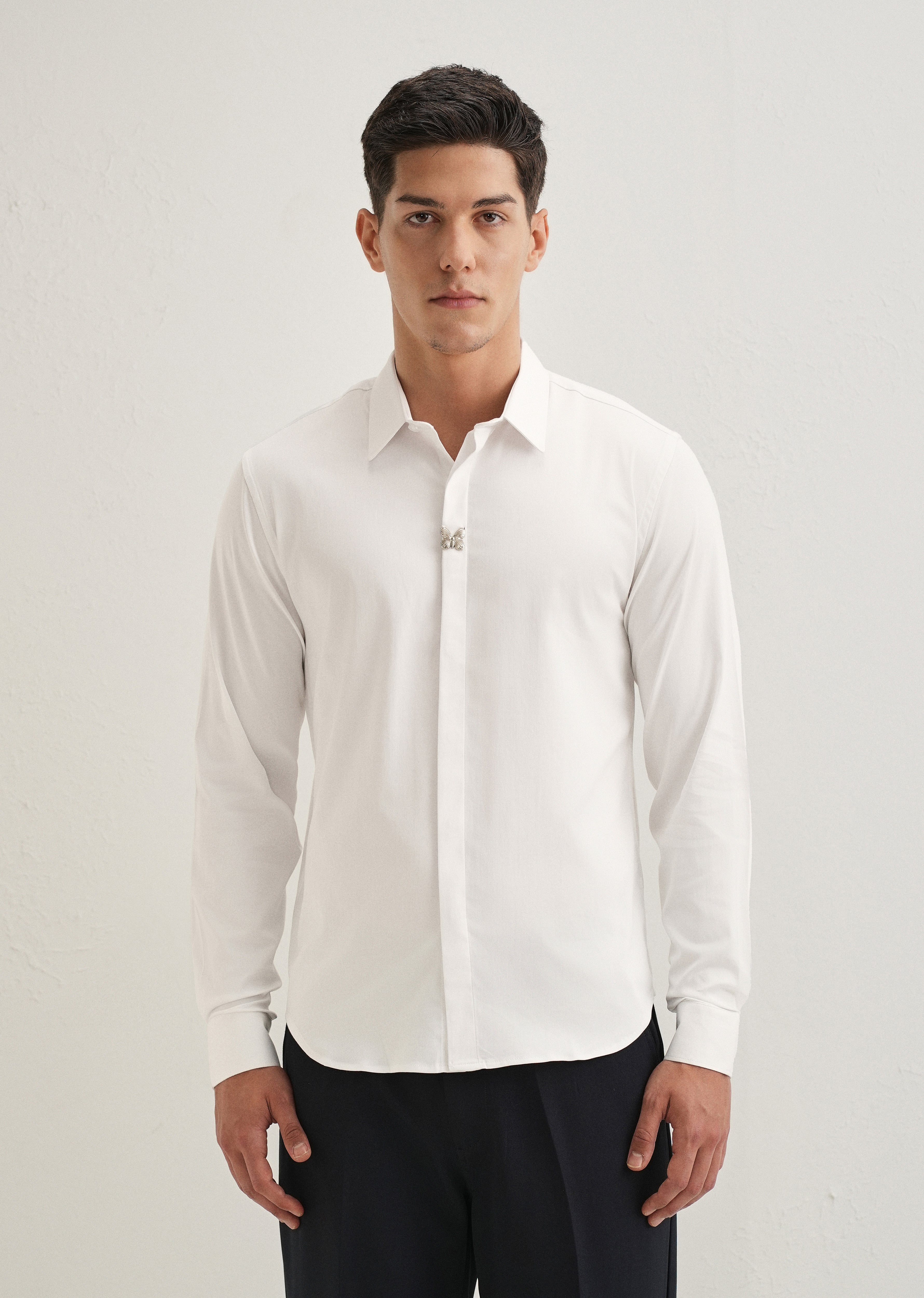 White Metallic Butterfly Designer Shirt