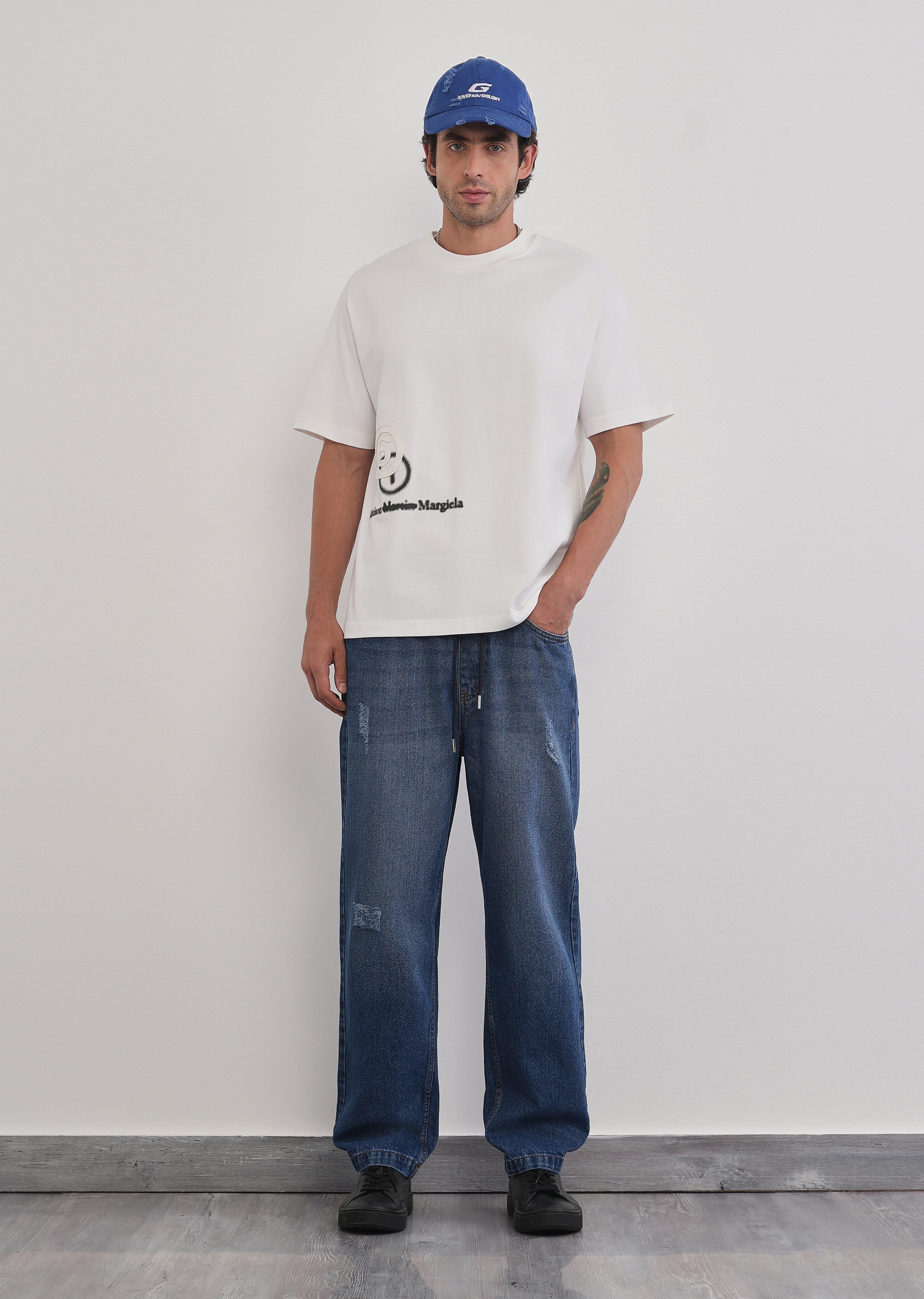 Mid Blue Loose Fit Elasticated Jogger Jeans