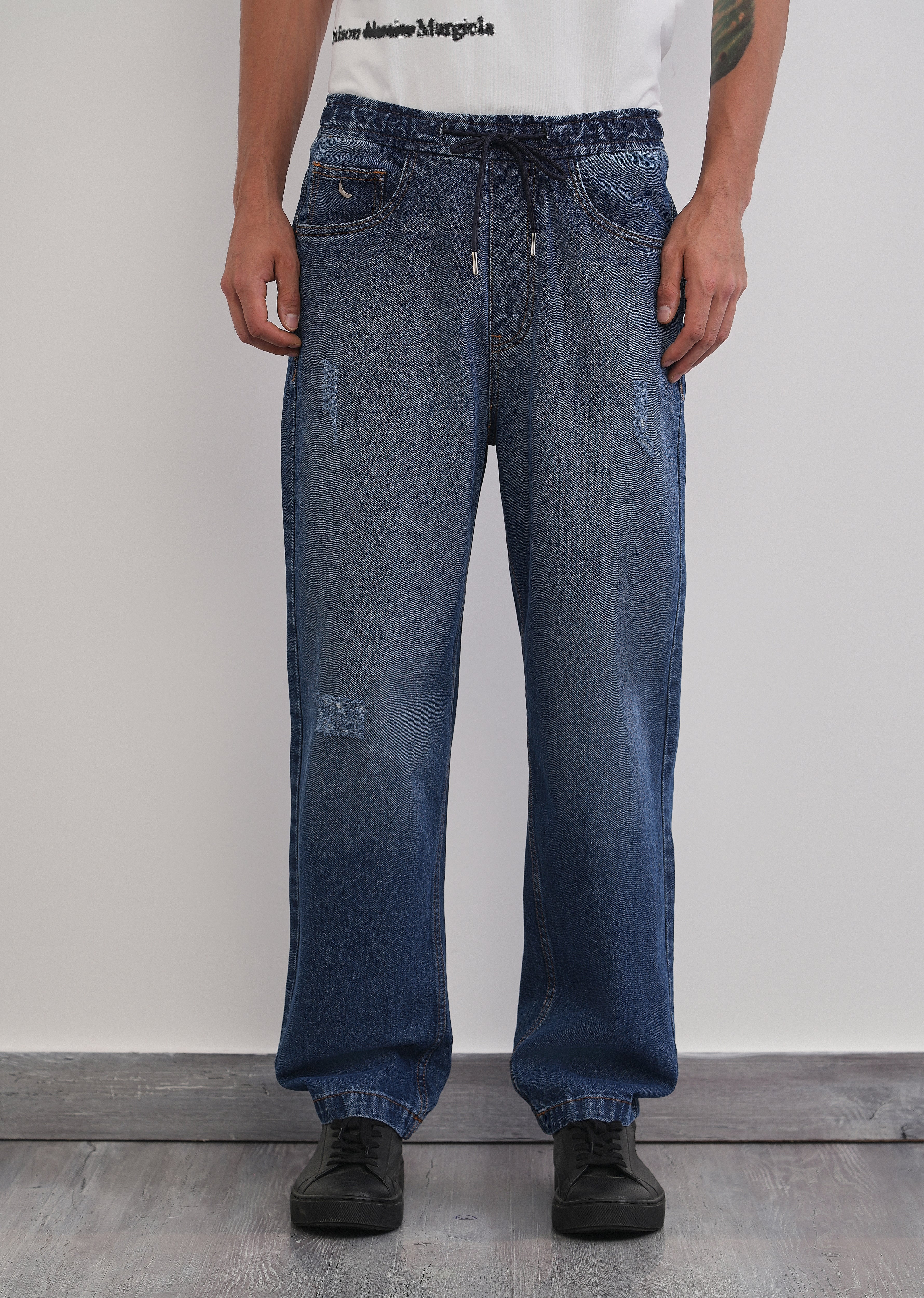 Mid Blue Loose Fit Elasticated Jogger Jeans
