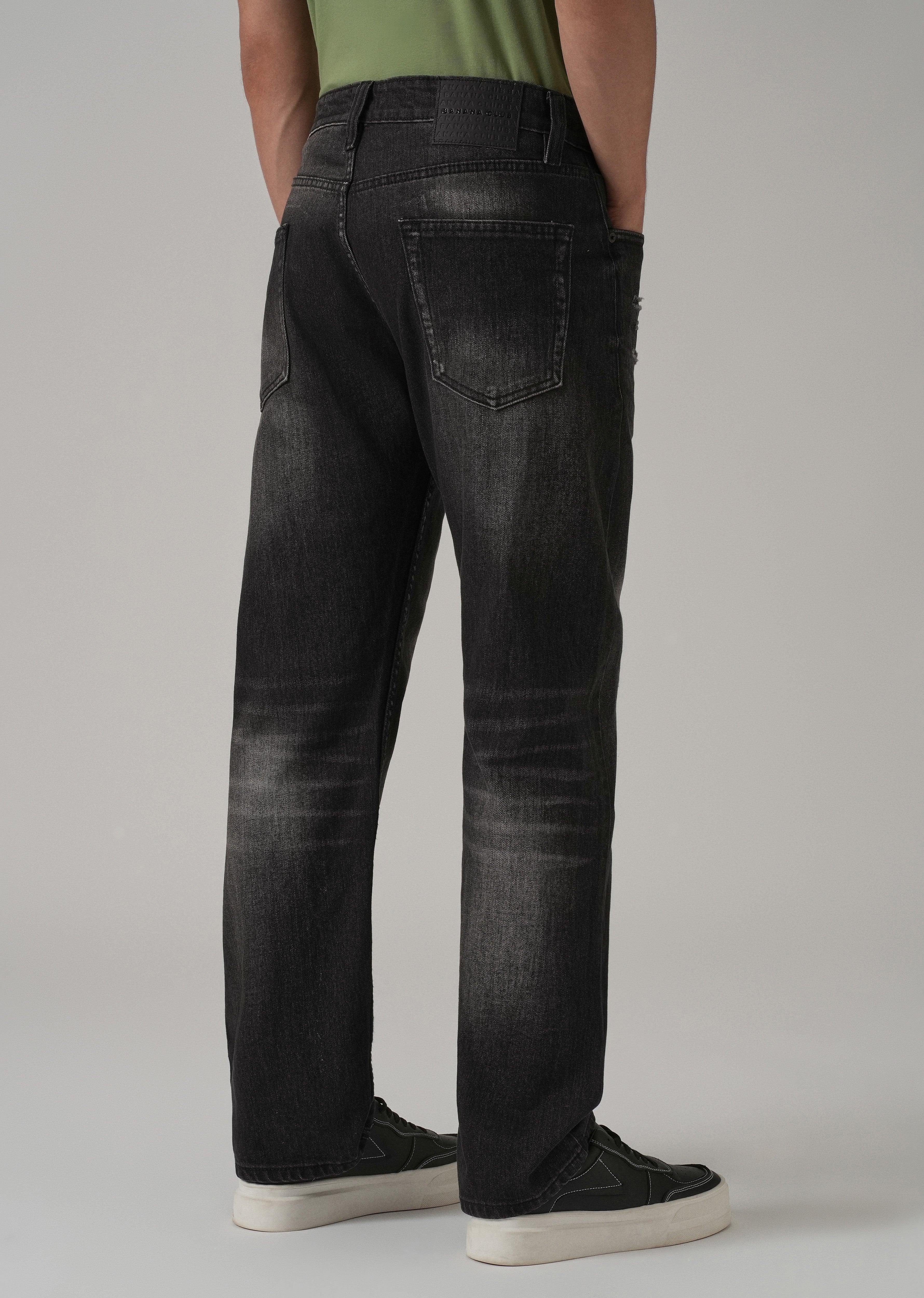 Mid Fade Ripped Black Straight Fit Jeans