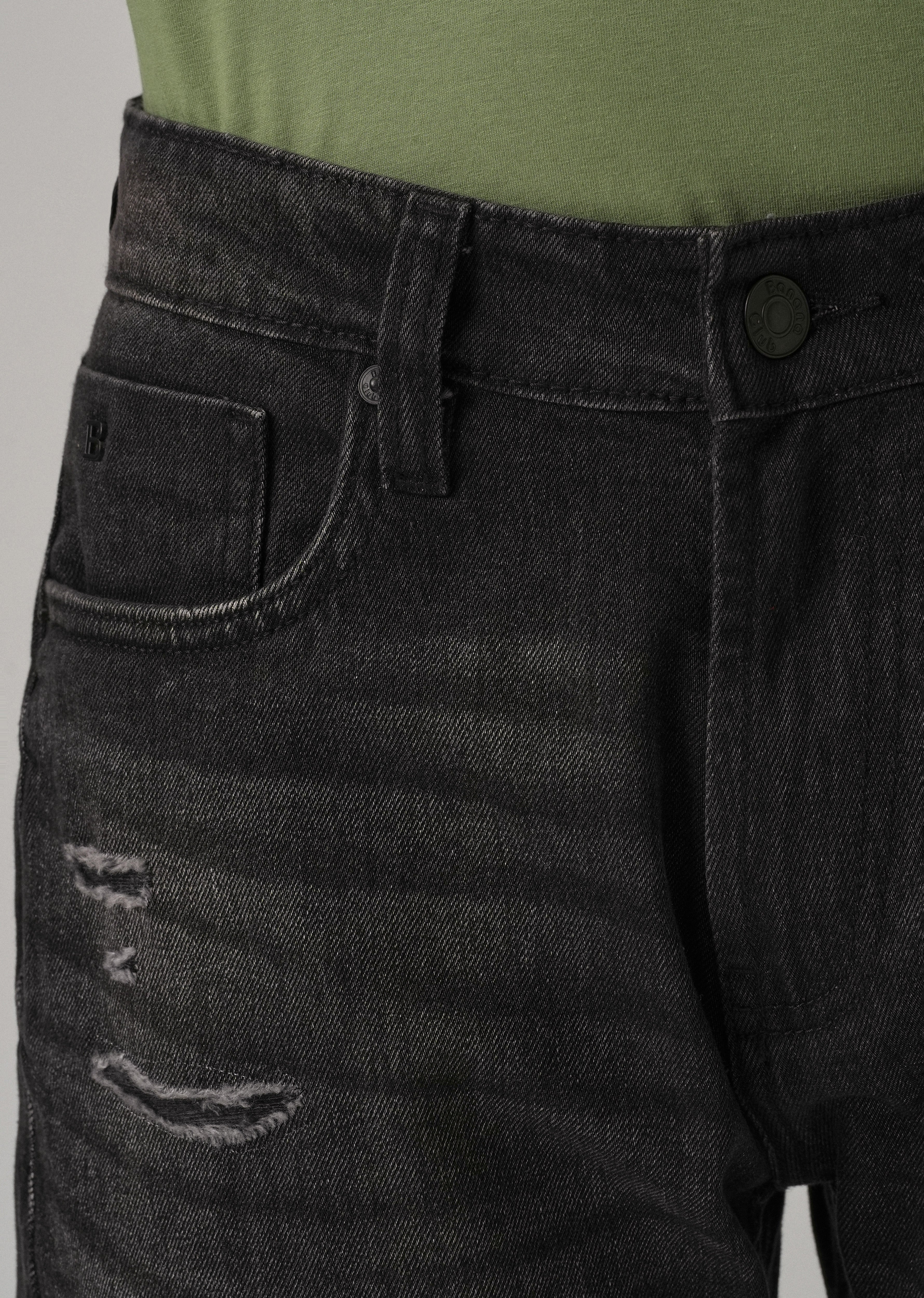 Mid Fade Ripped Black Straight Fit Jeans