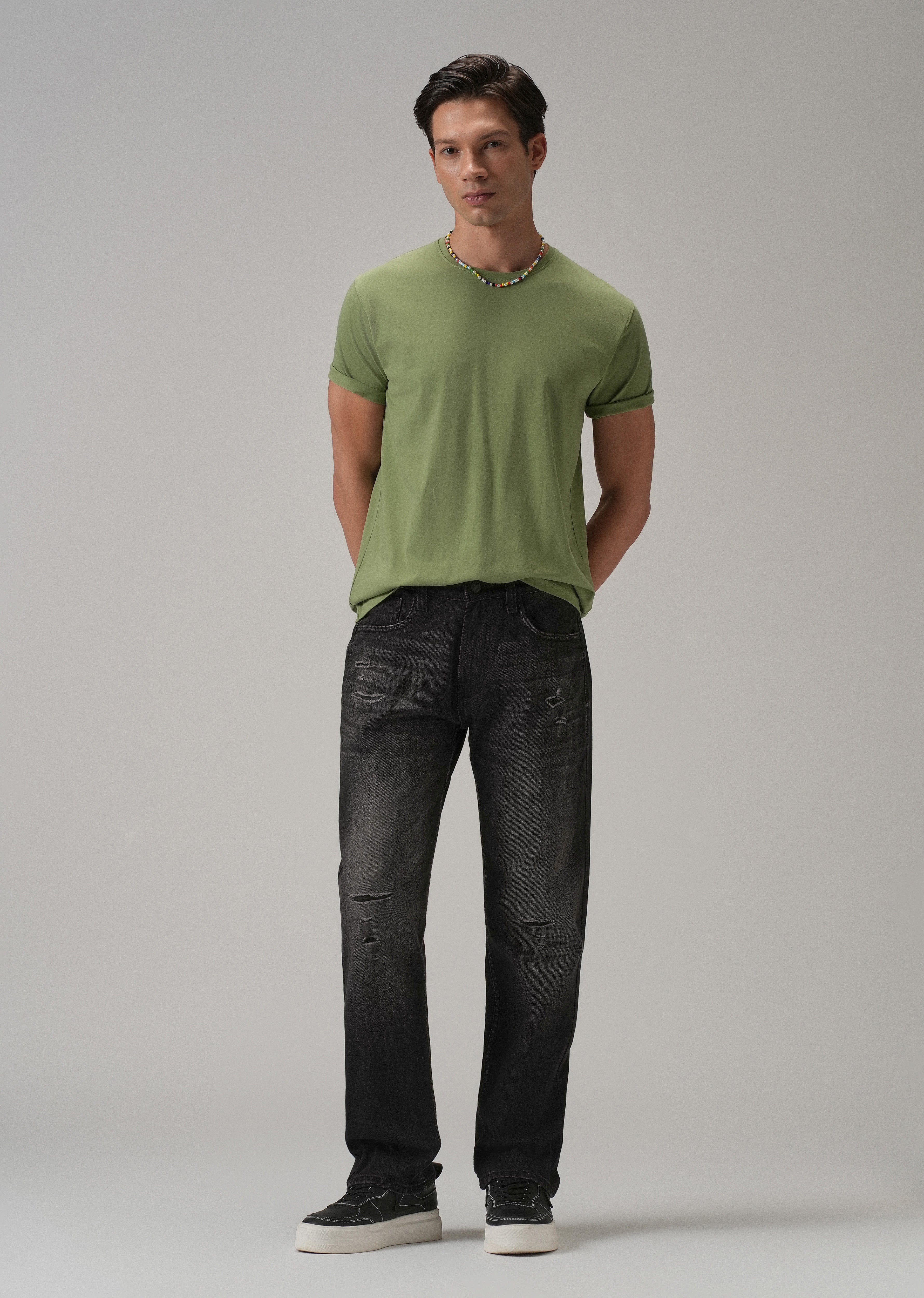 Mid Fade Ripped Black Straight Fit Jeans