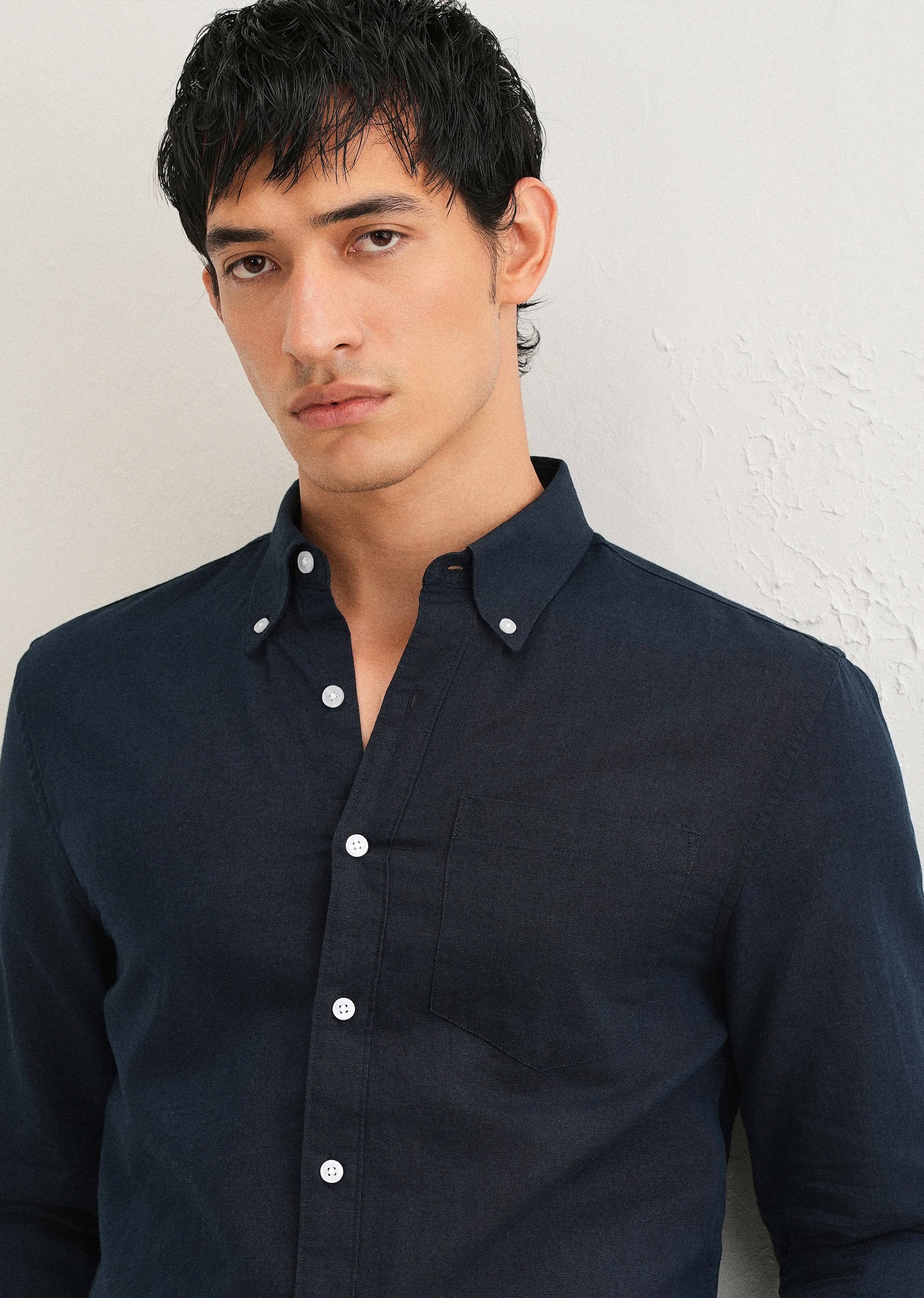 Midnight Navy Blue Cotton Linen Shirt