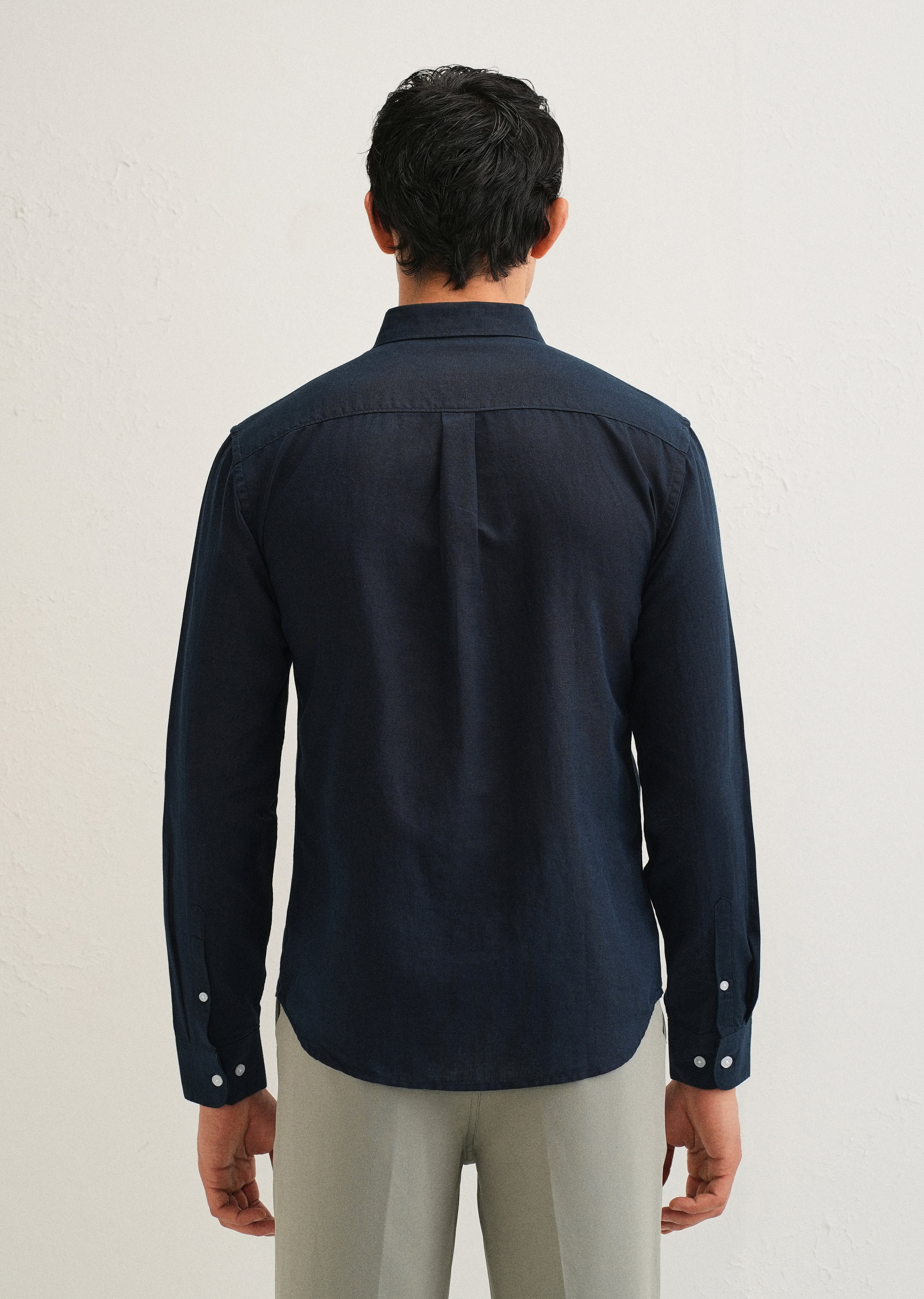 Midnight Navy Blue Cotton Linen Shirt