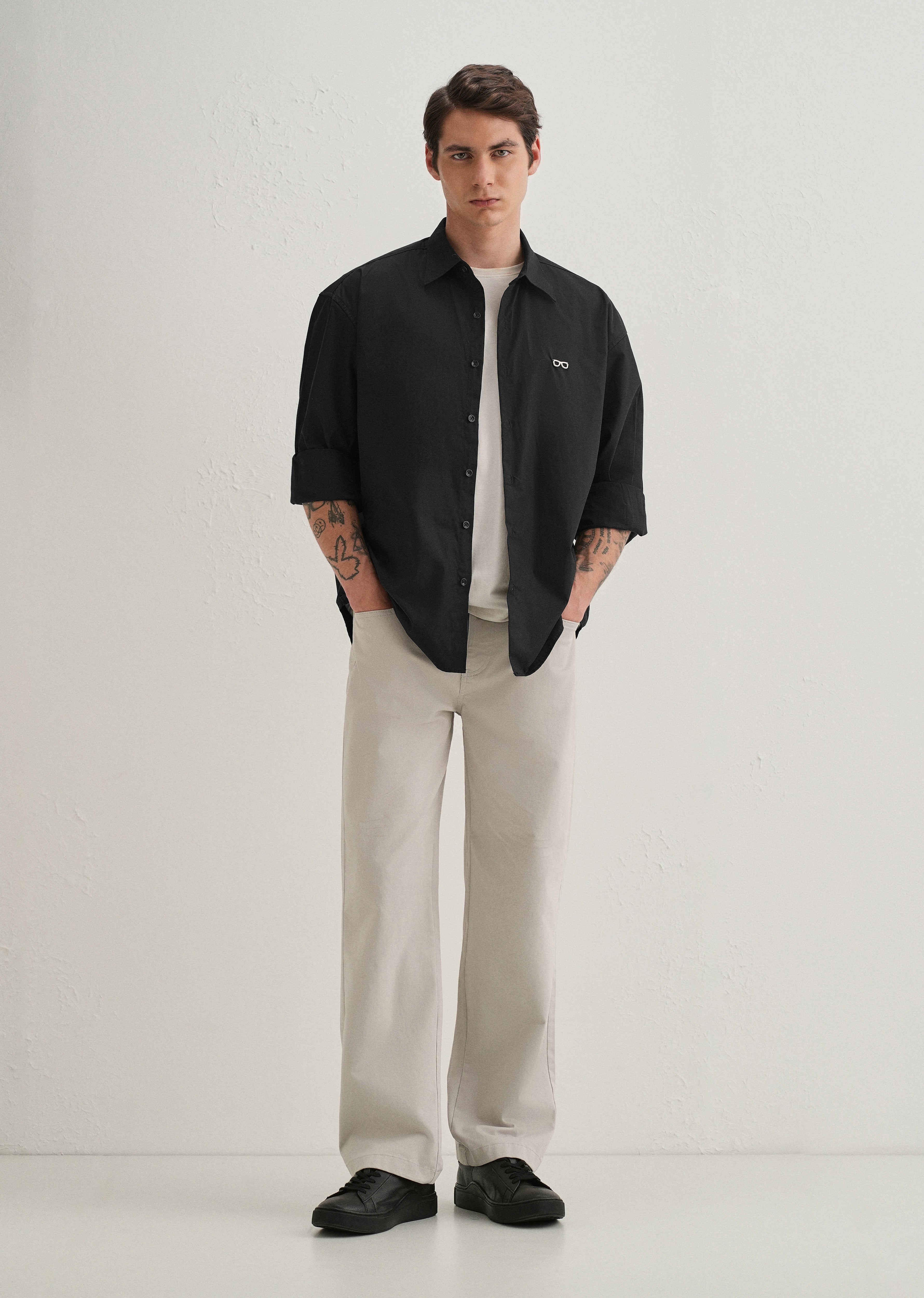 Mini Frame Accent Black Cotton Shirt