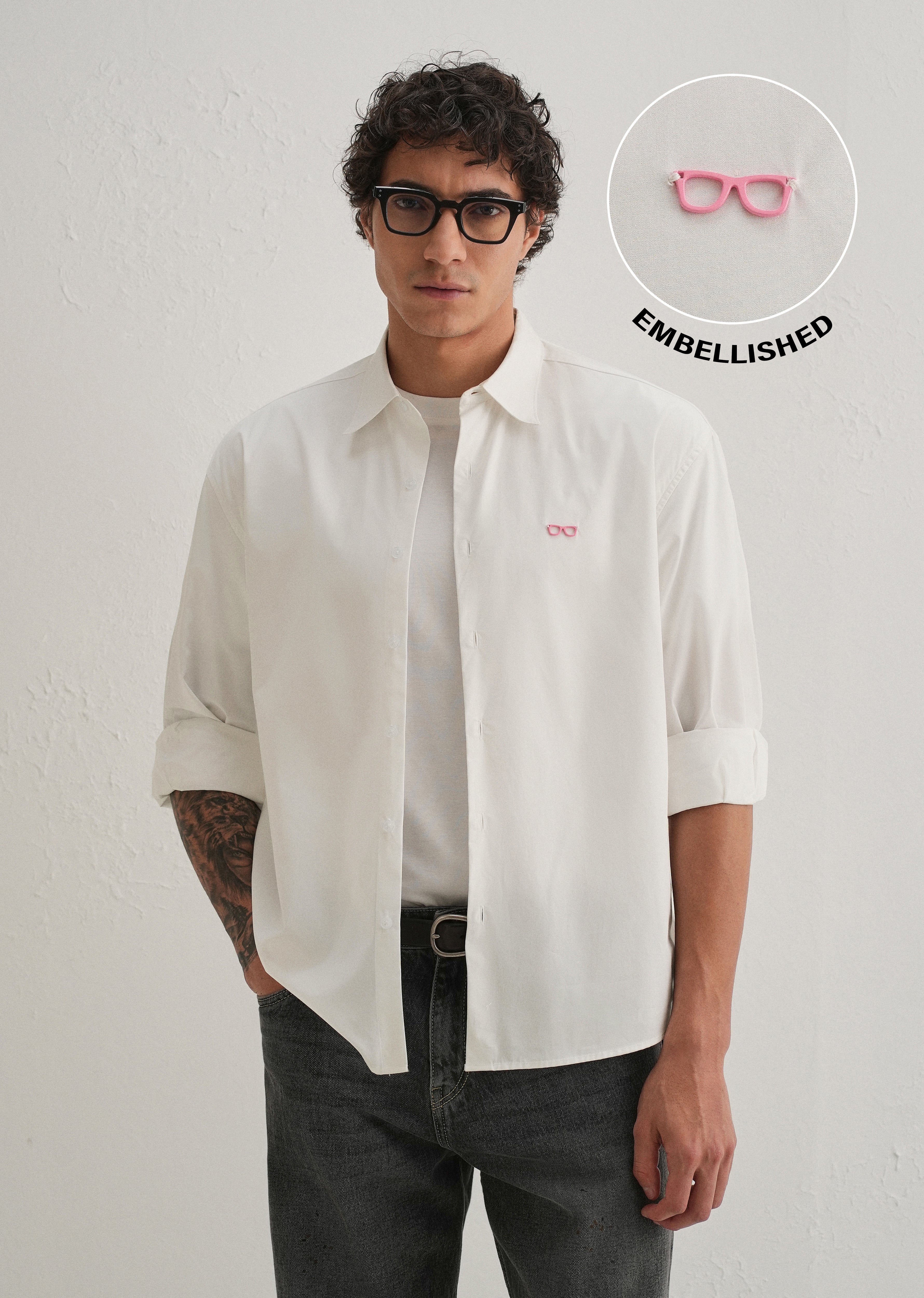 Mini Frame Accent White Cotton Shirt