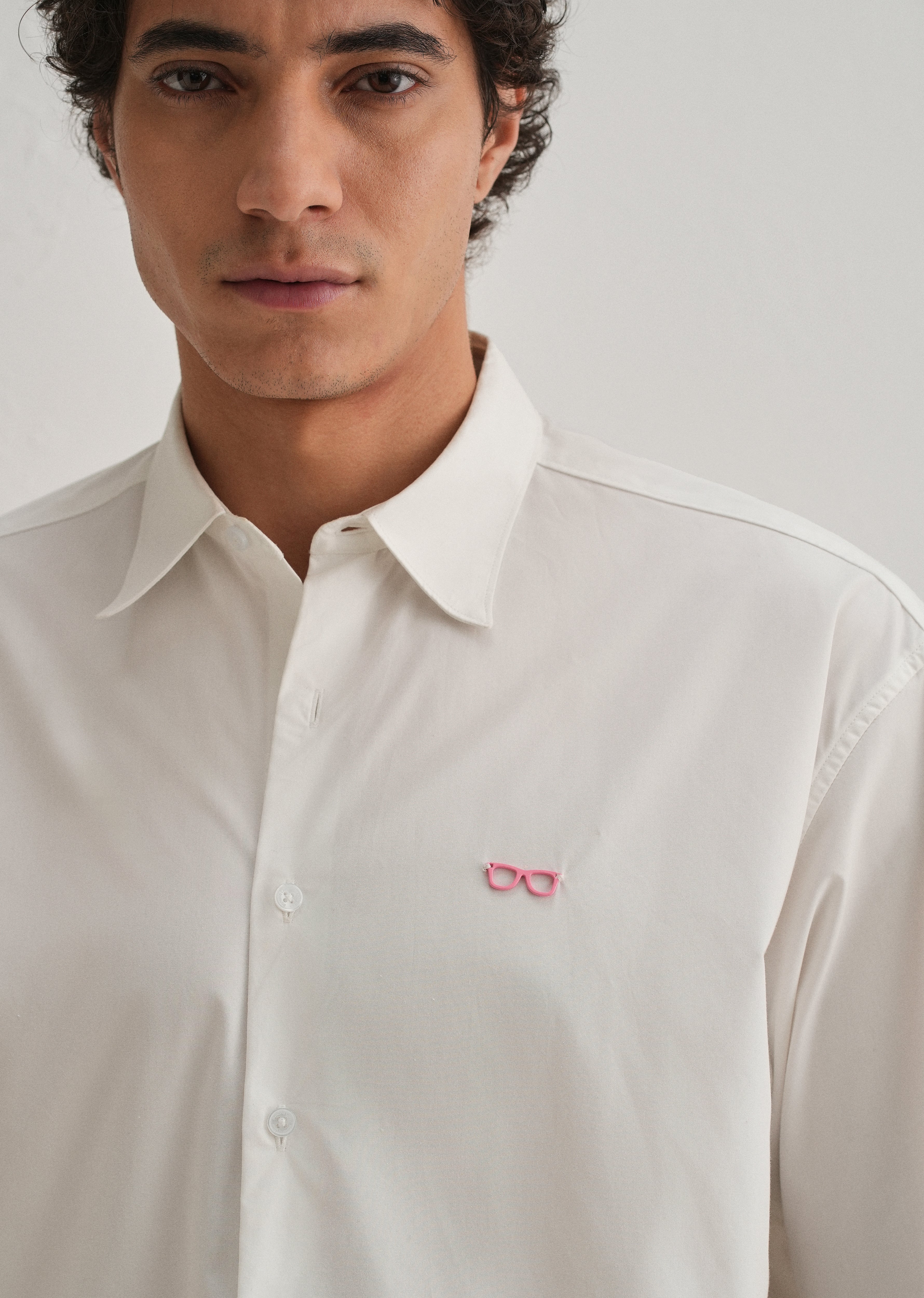 Mini Frame Accent White Cotton Shirt