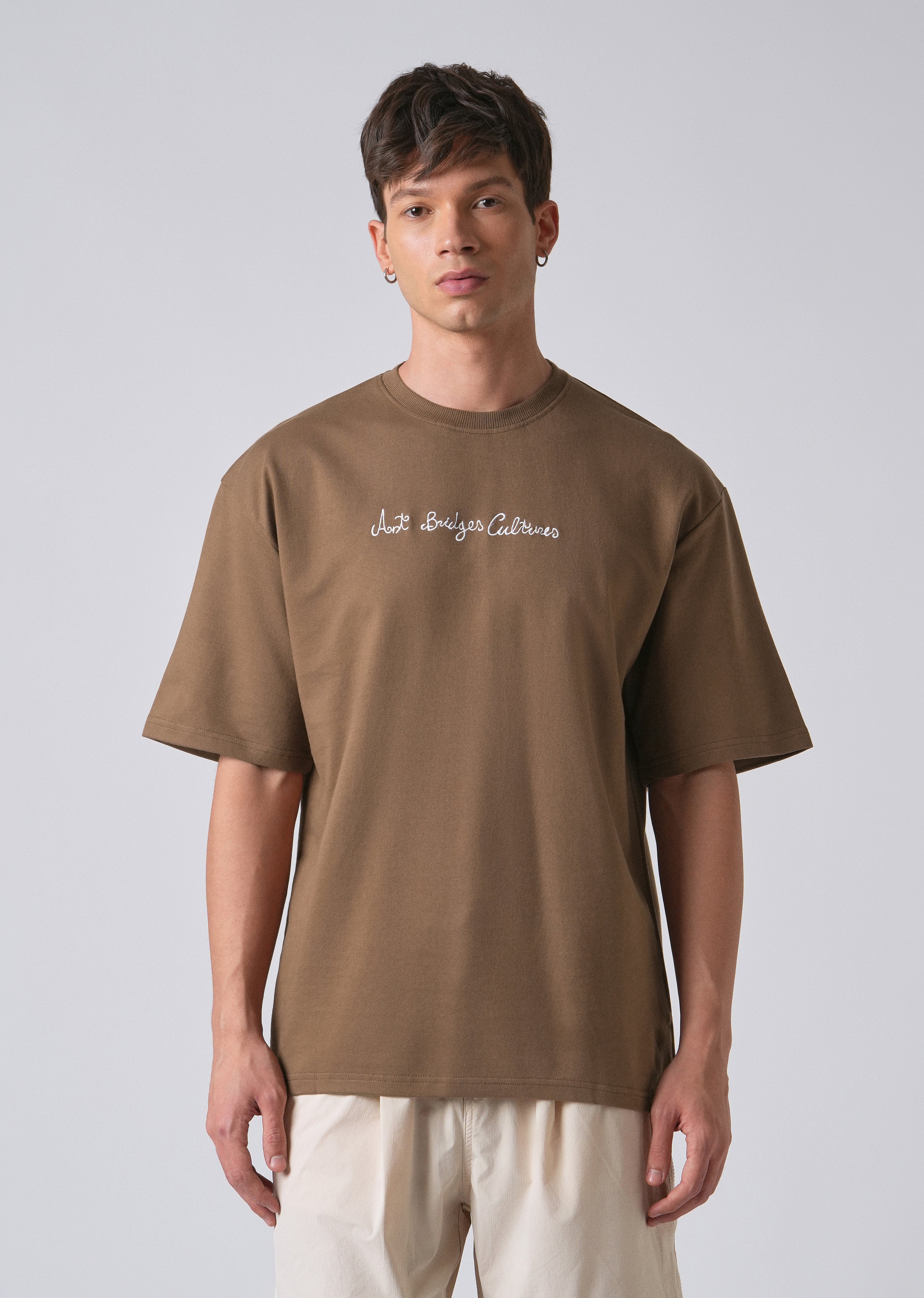 Minimalist Print Brown Oversized T-shirt