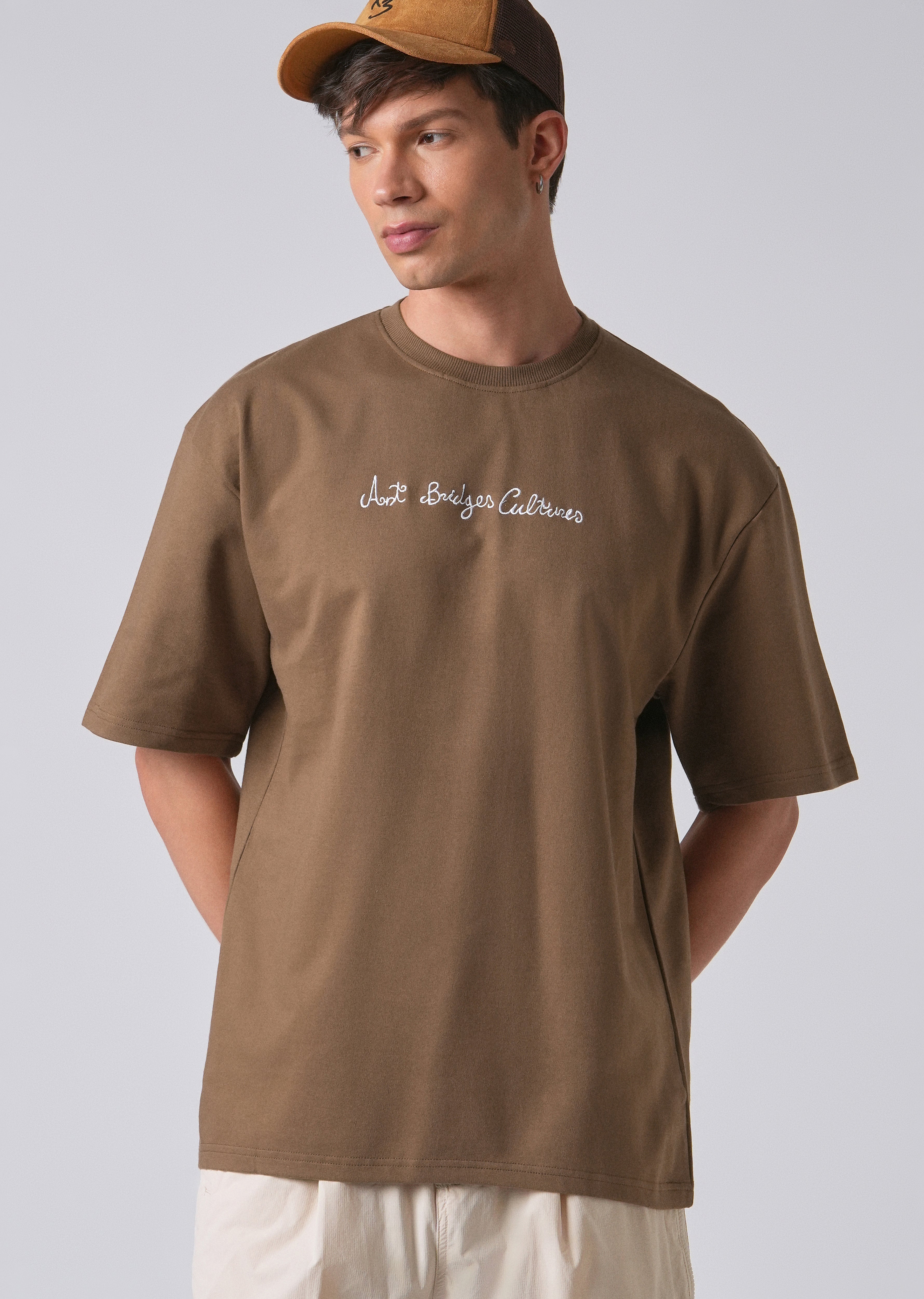 Minimalist Print Brown Oversized T-shirt