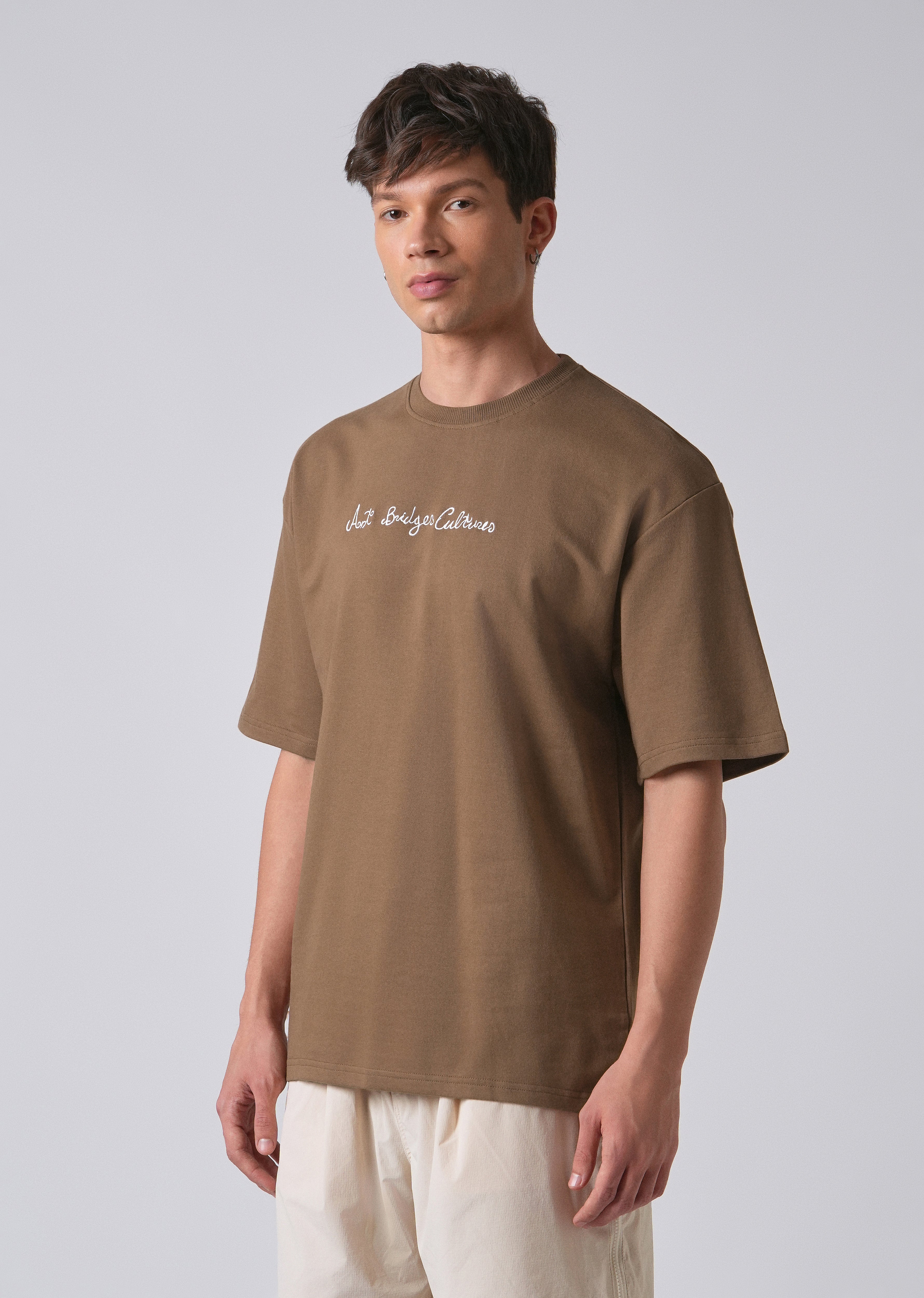Minimalist Print Brown Oversized T-shirt