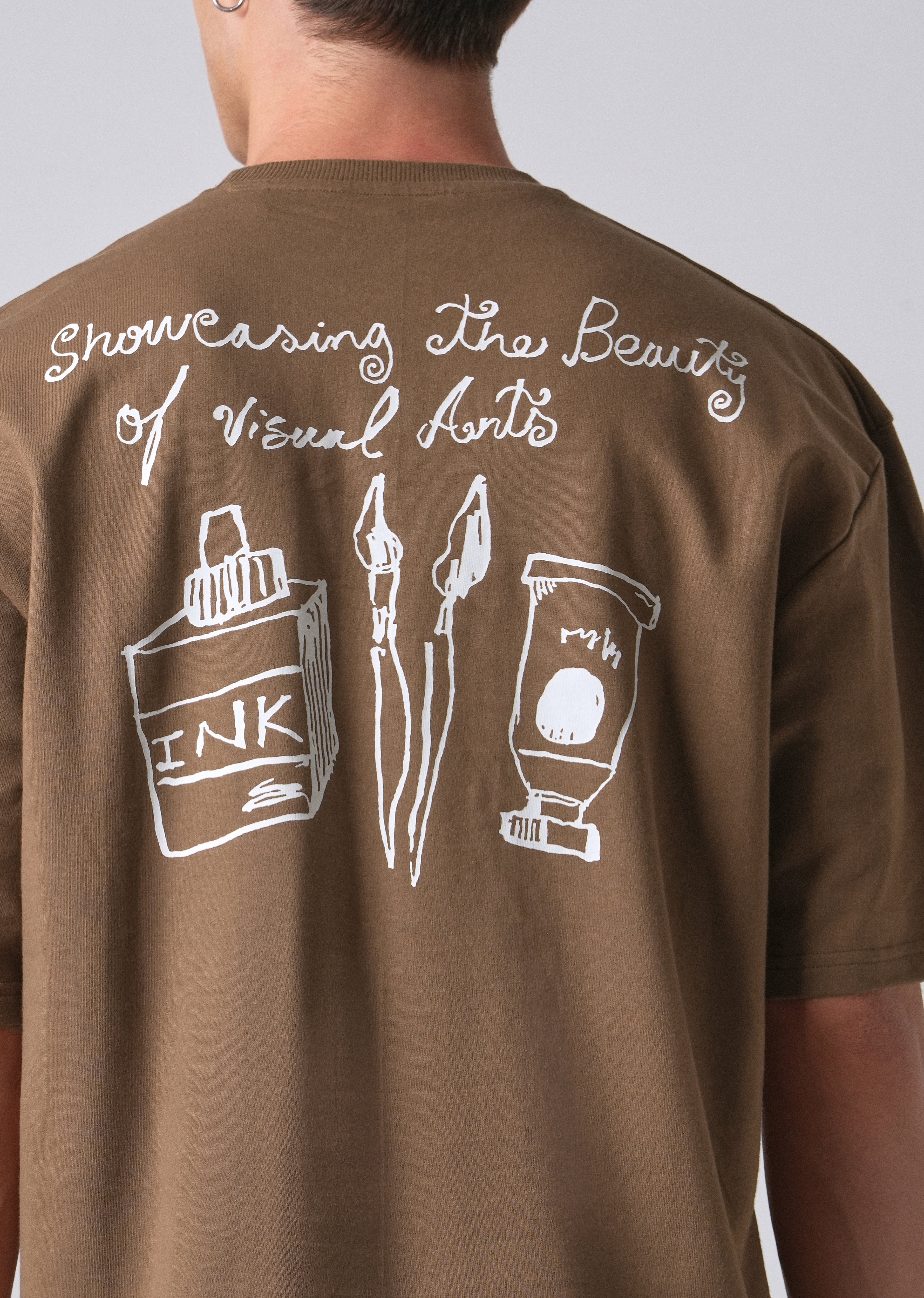 Minimalist Print Brown Oversized T-shirt