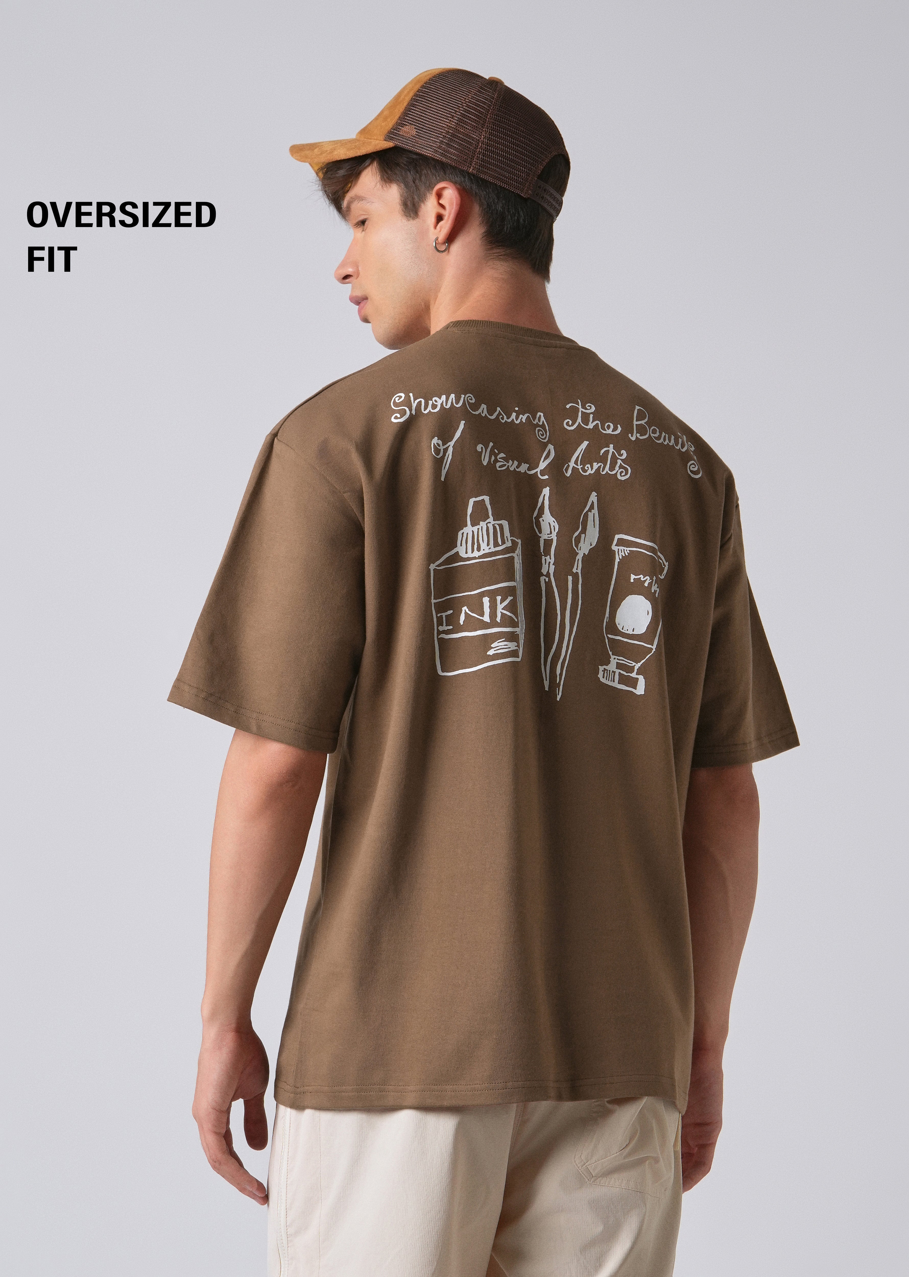 Minimalist Print Brown Oversized T-shirt