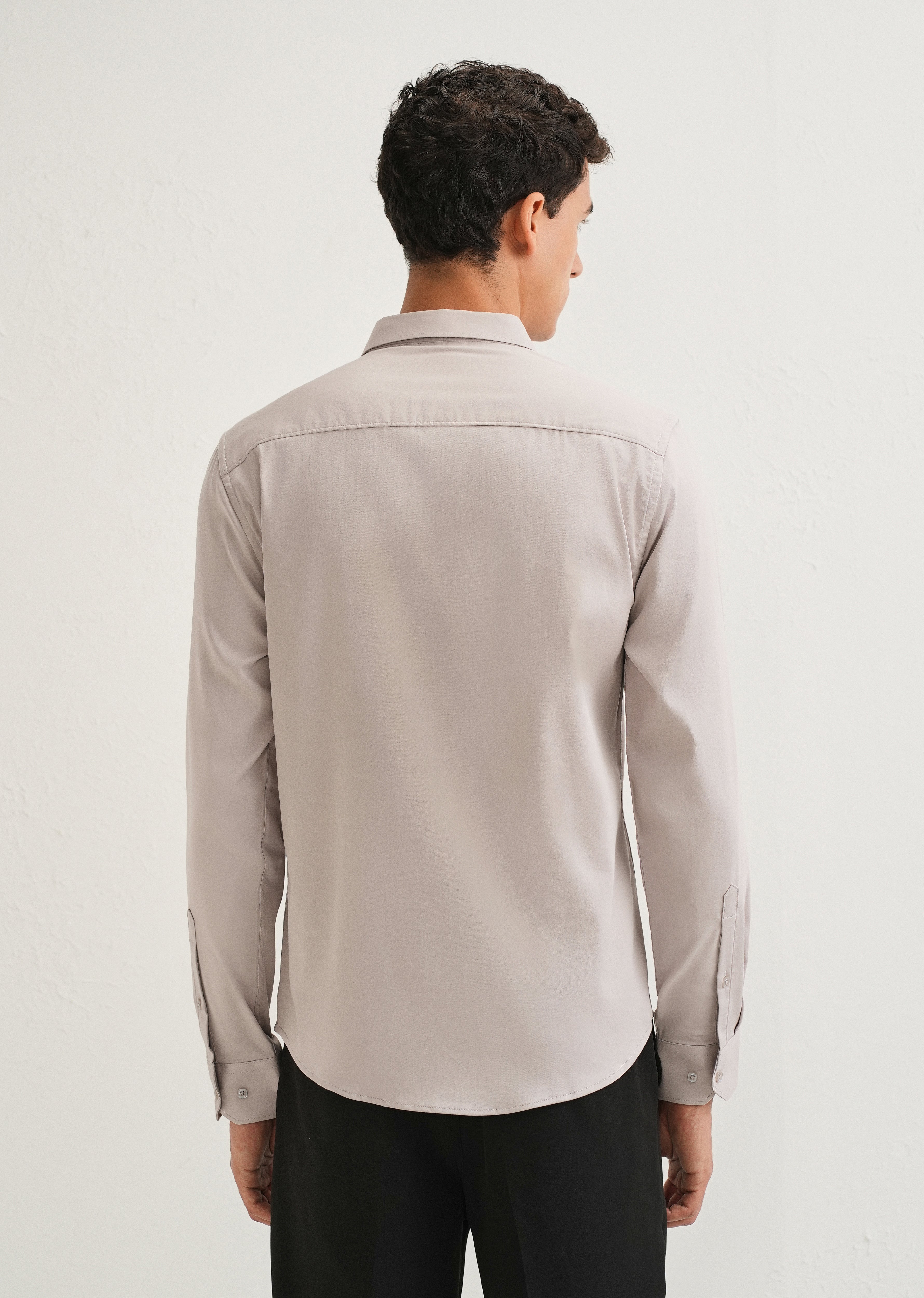 Mink Gray Front Panel Open Pleat Shirt