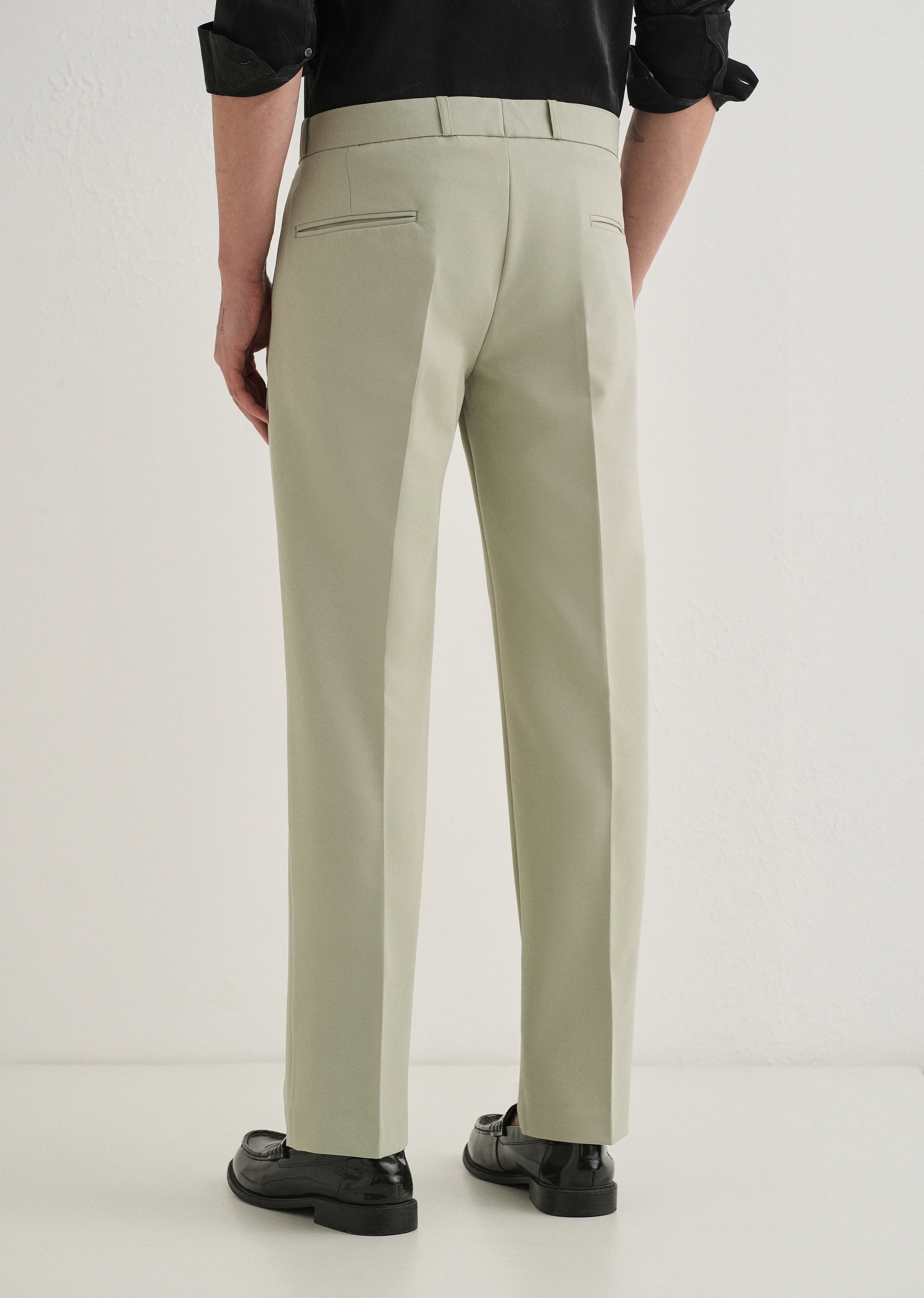 Mint Green Button-Tab Pleat Trouser
