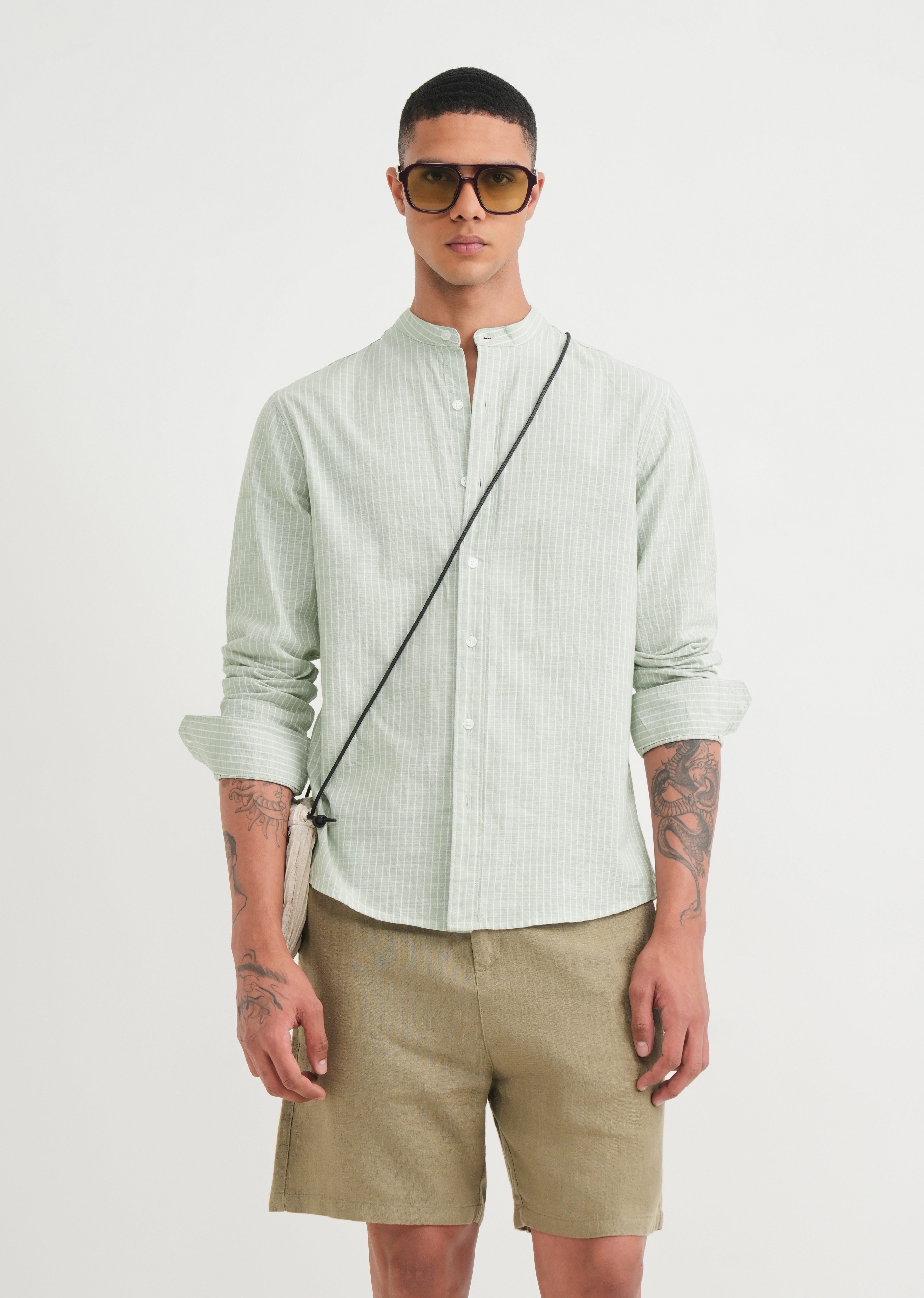 Mint Green Cotton Stripe Shirt