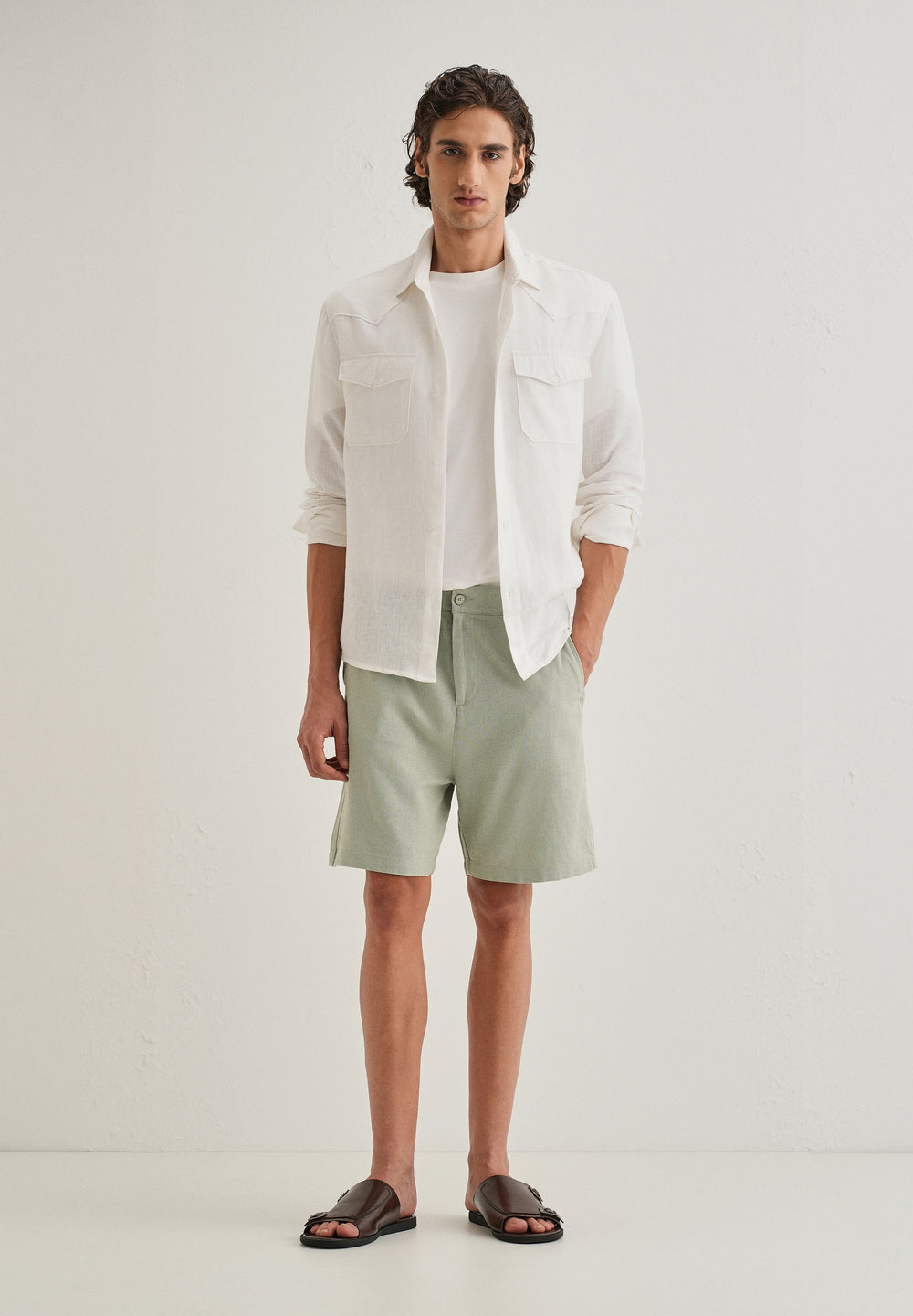 Mint Green Linen Shorts