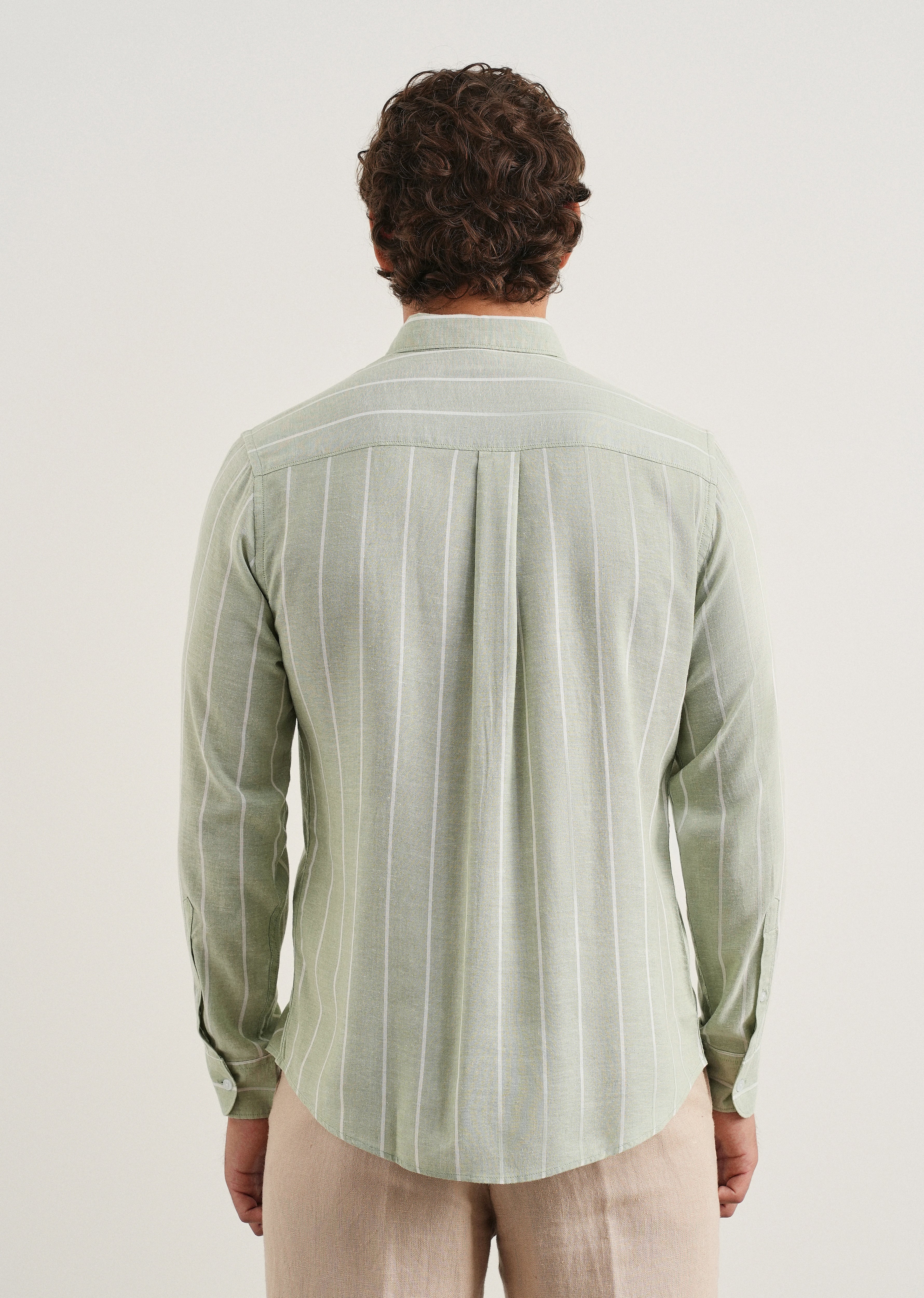 Mint Green Lyocell Linen Stripe Shirt
