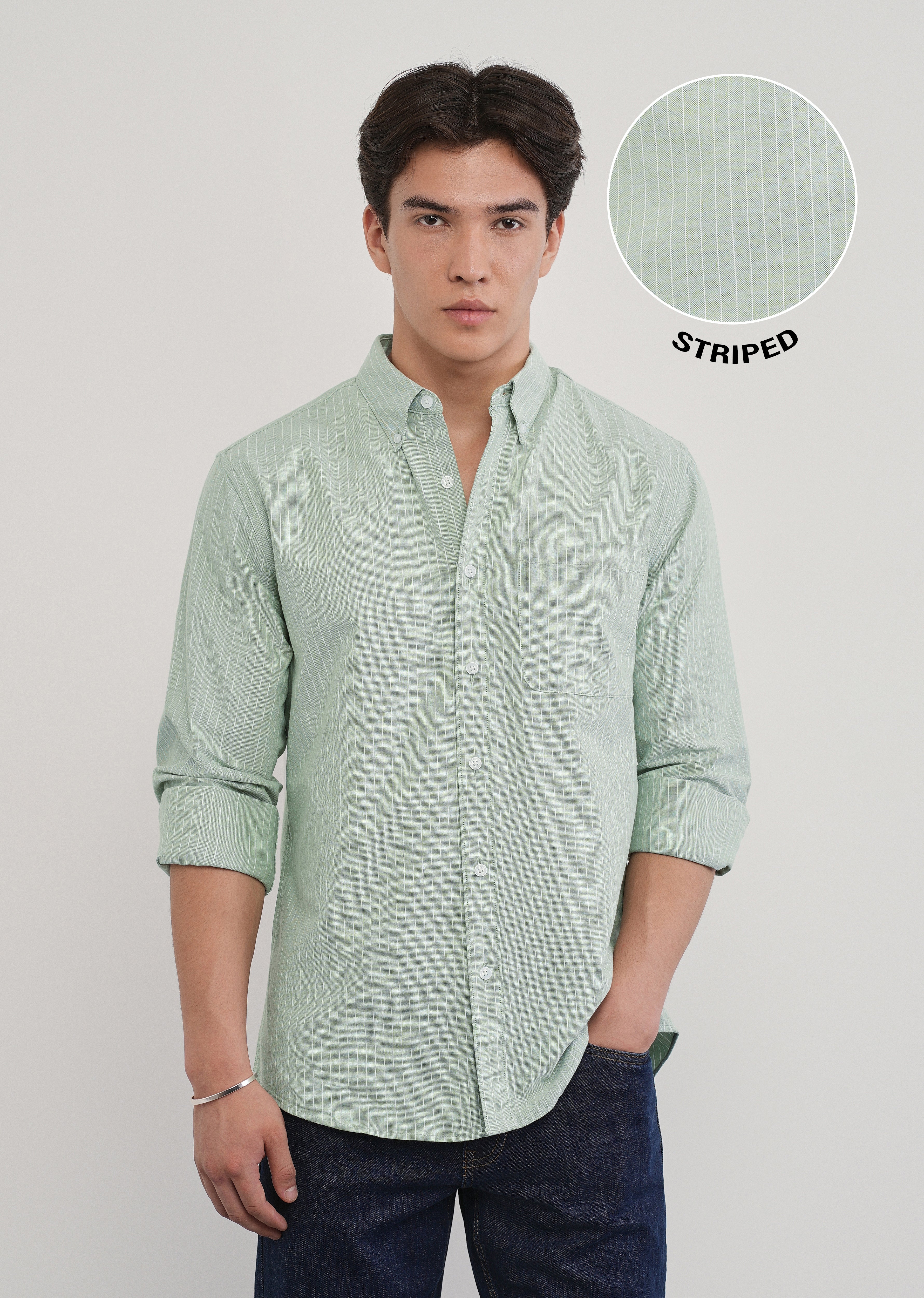Mint Green Pinstripe Cotton Shirt