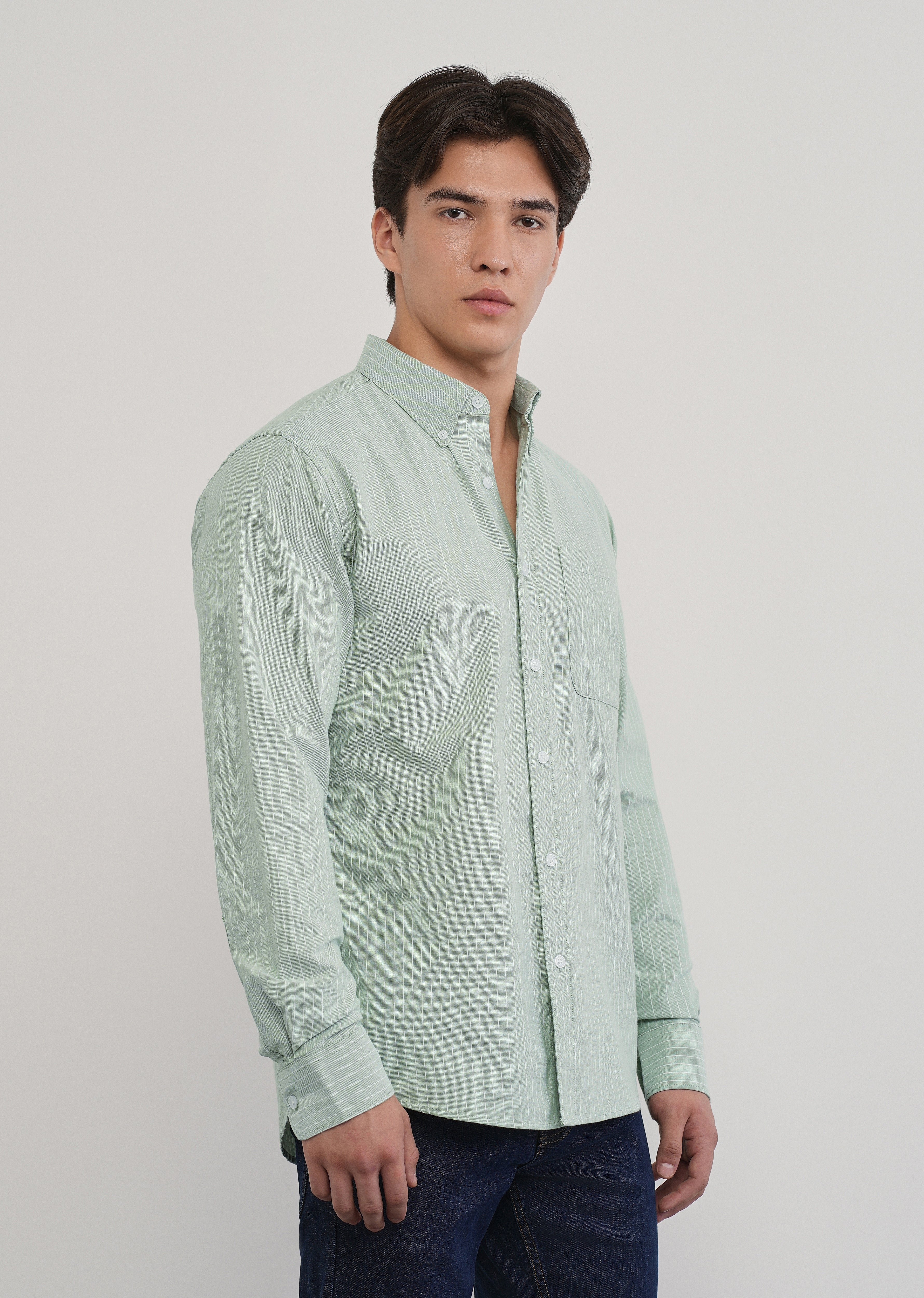 Mint Green Pinstripe Cotton Shirt