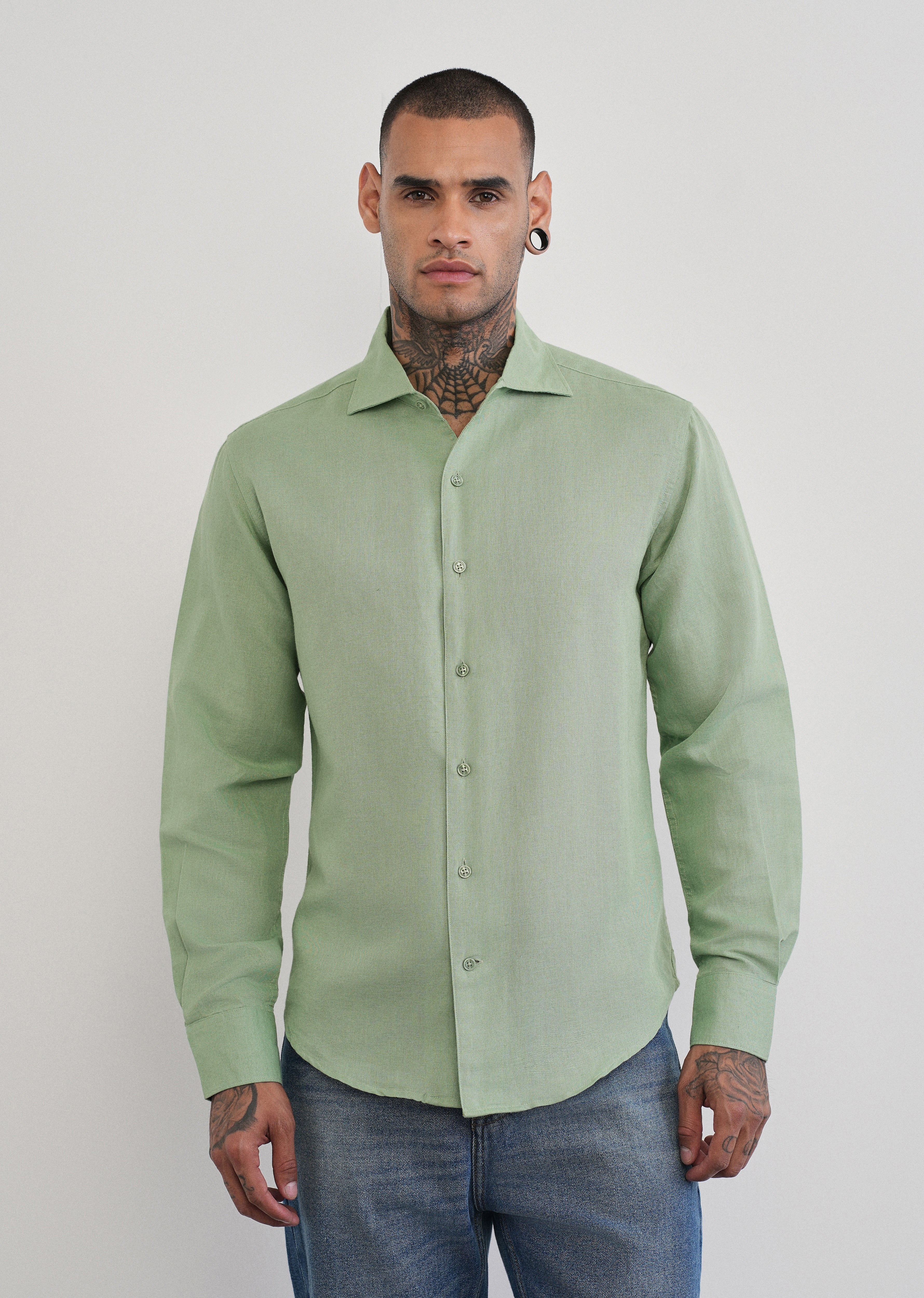 Mint Green Plain Cotton Linen Shirt