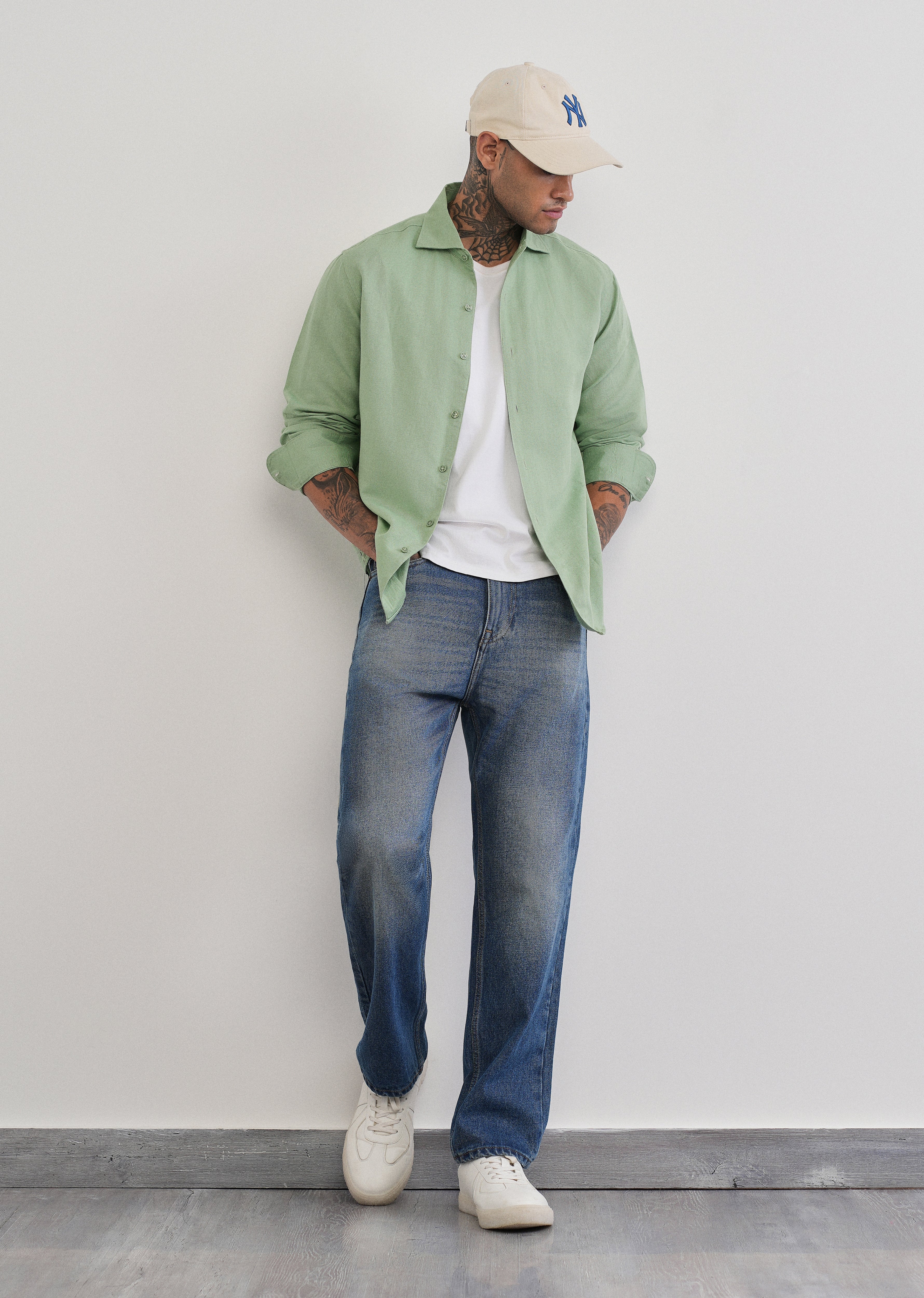 Mint Green Plain Cotton Linen Shirt
