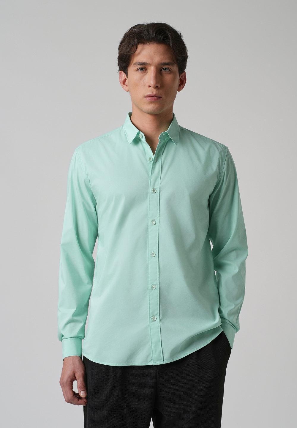 Mint Green Plain Blended Cotton Shirt