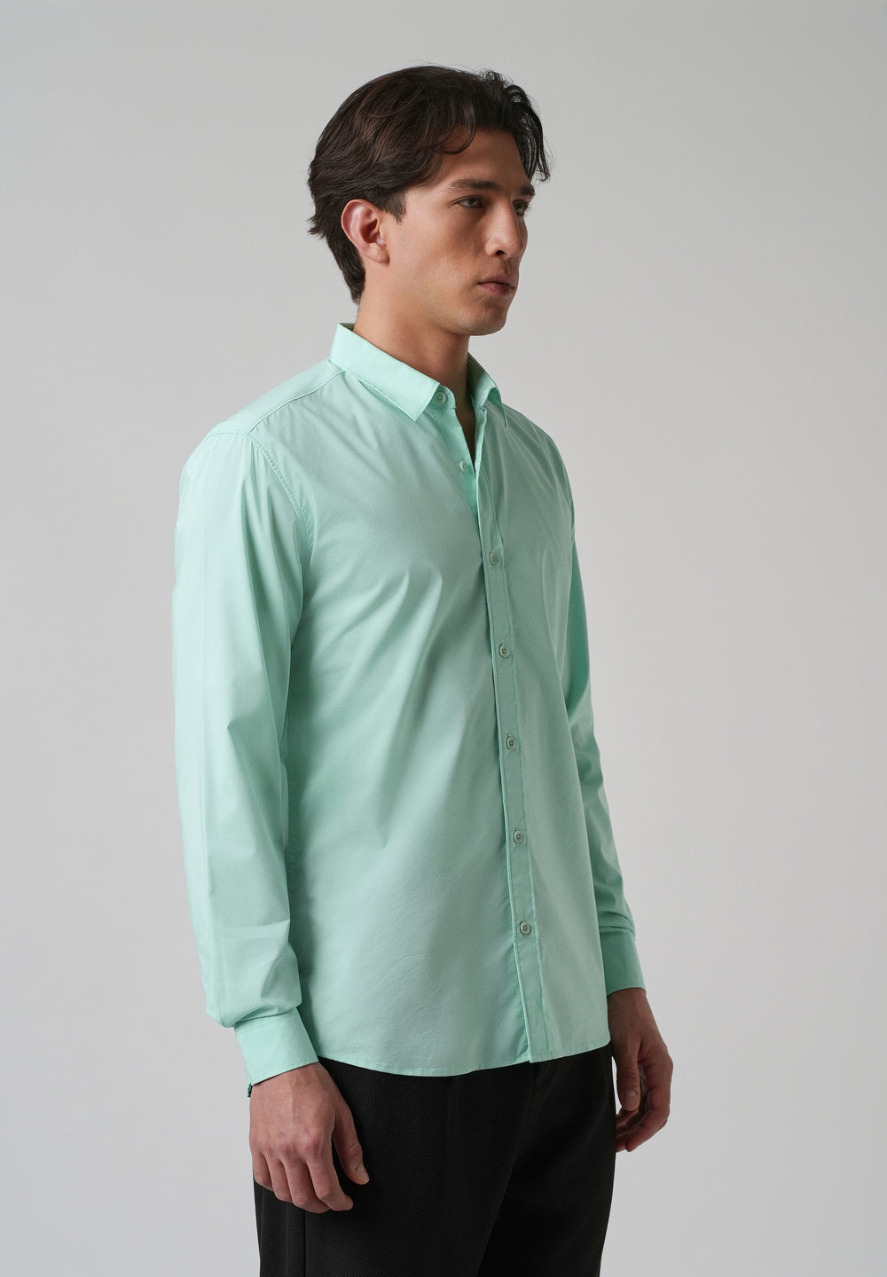 Mint Green Plain Blended Cotton Shirt