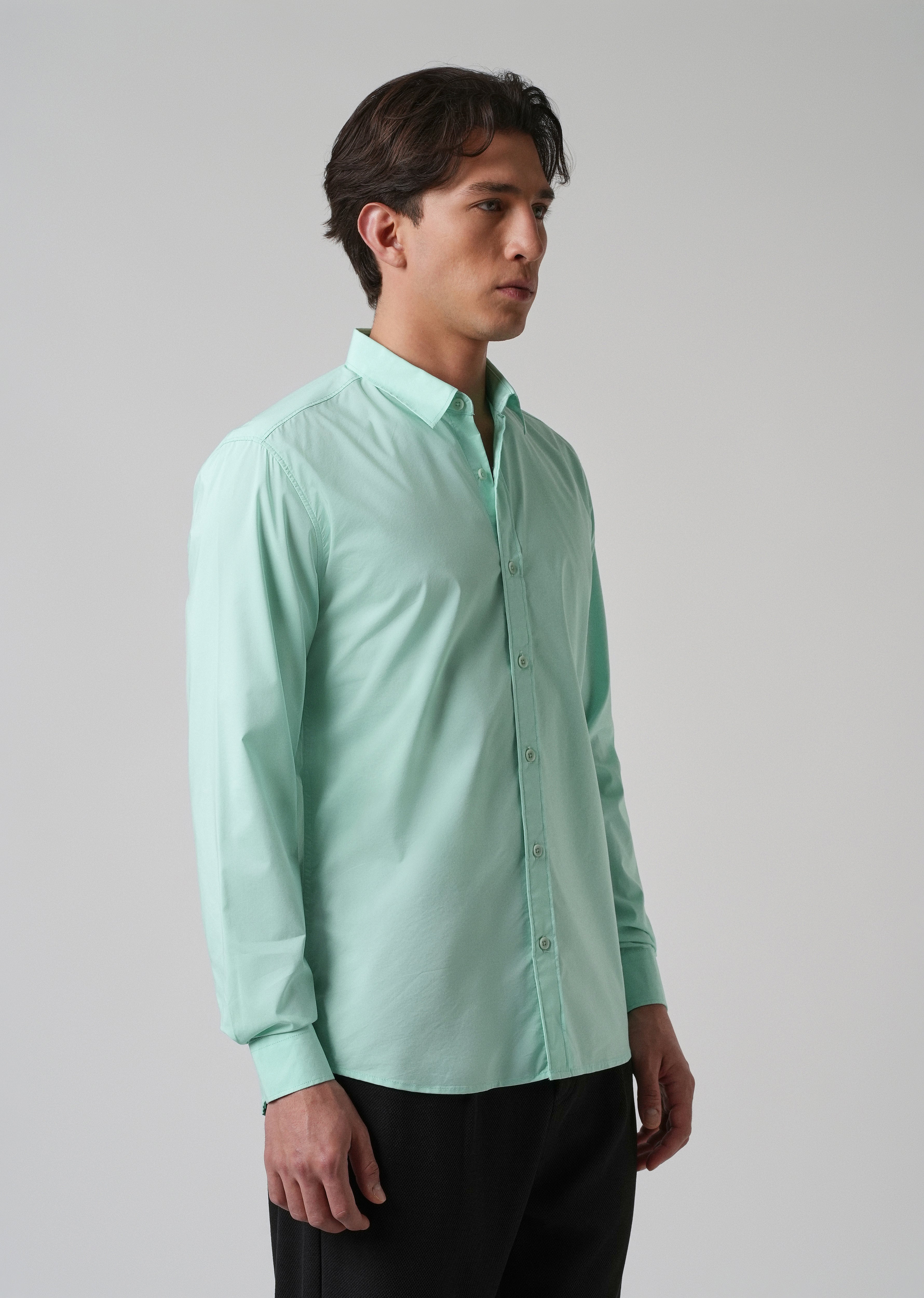 Mint Green Plain Blended Cotton Shirt