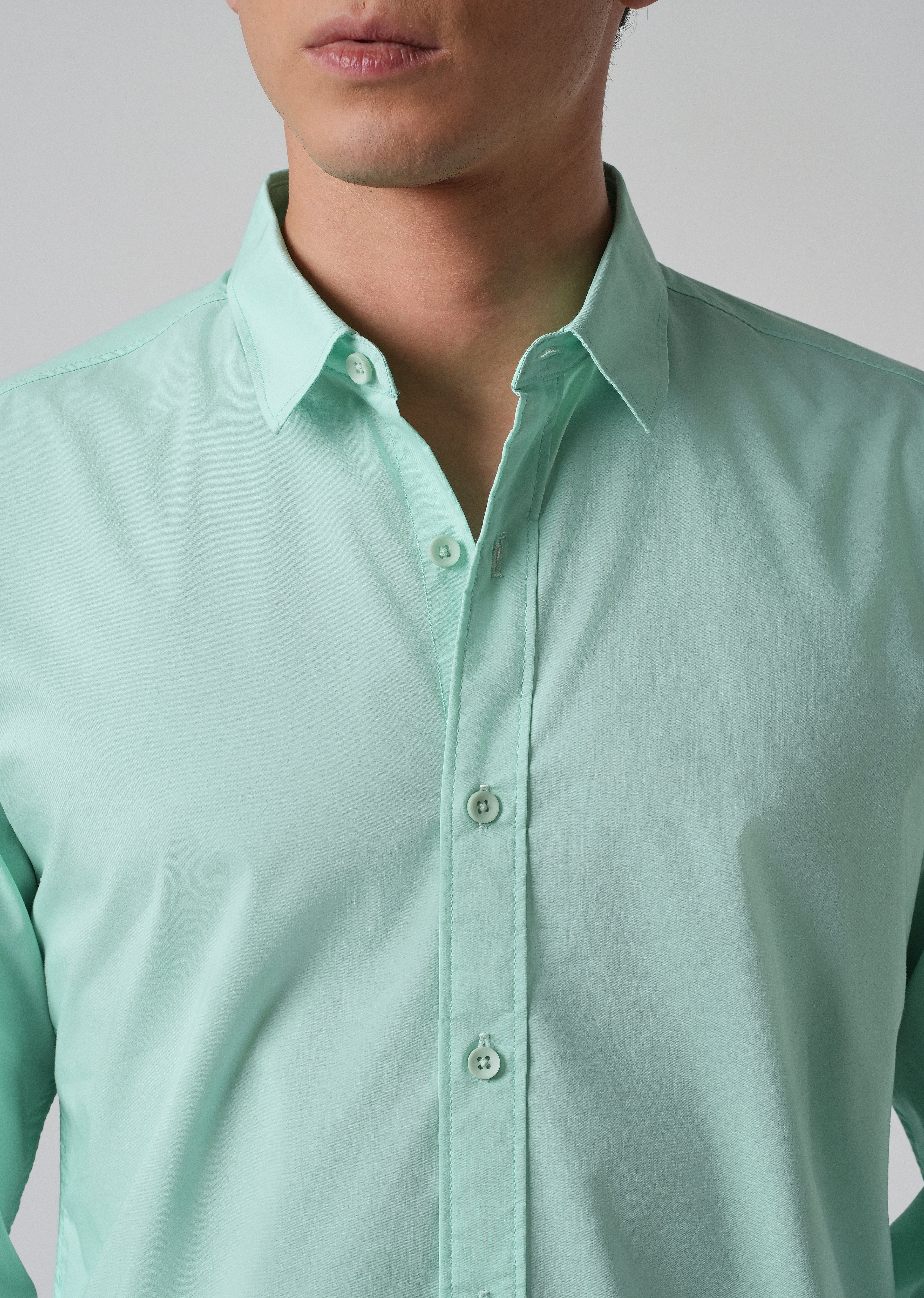 Mint Green Plain Blended Cotton Shirt