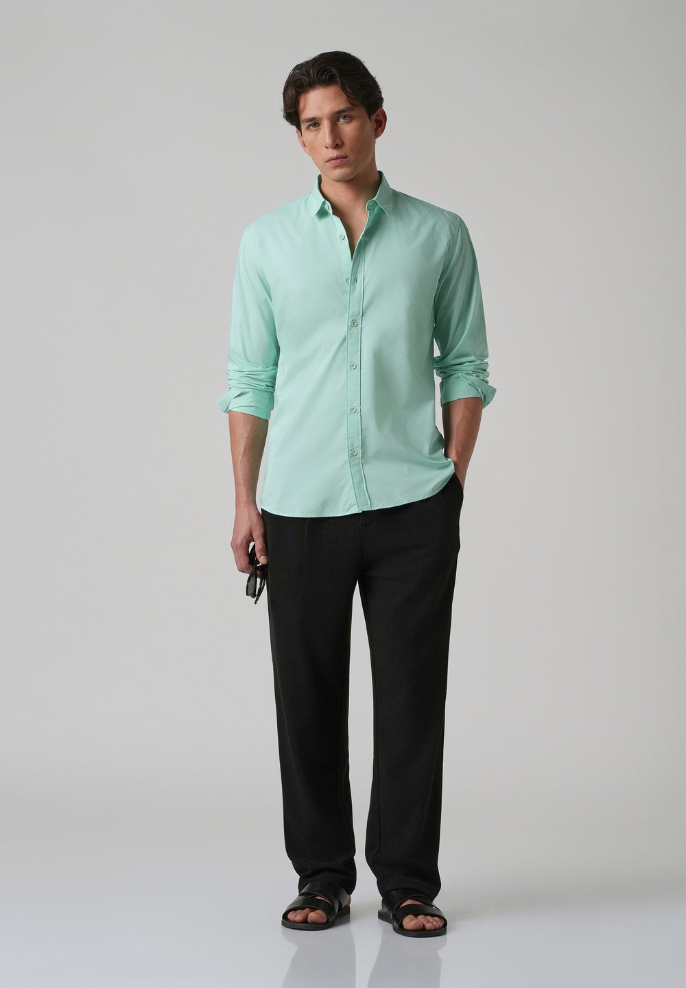 Mint Green Plain Blended Cotton Shirt