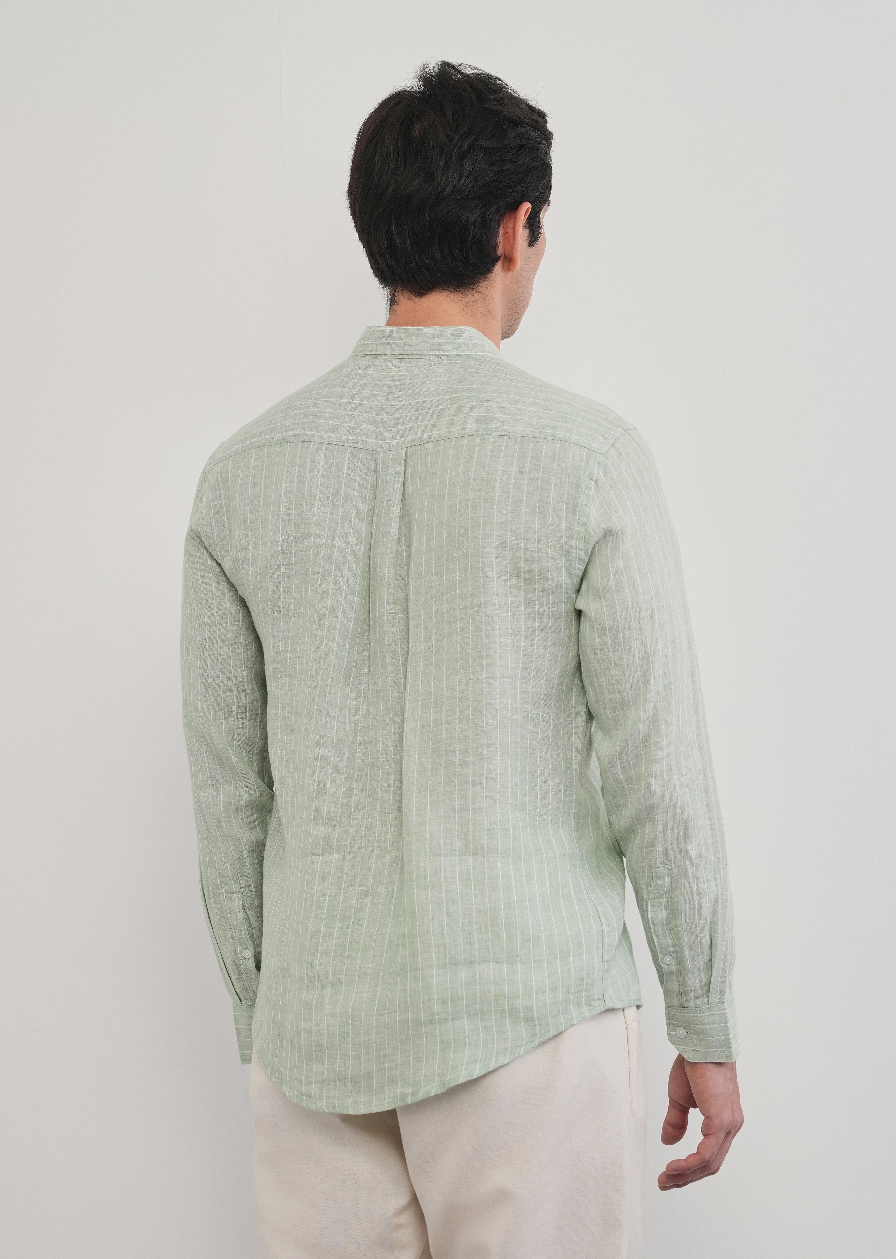 Mint Green Striped Pure Linen Shirt