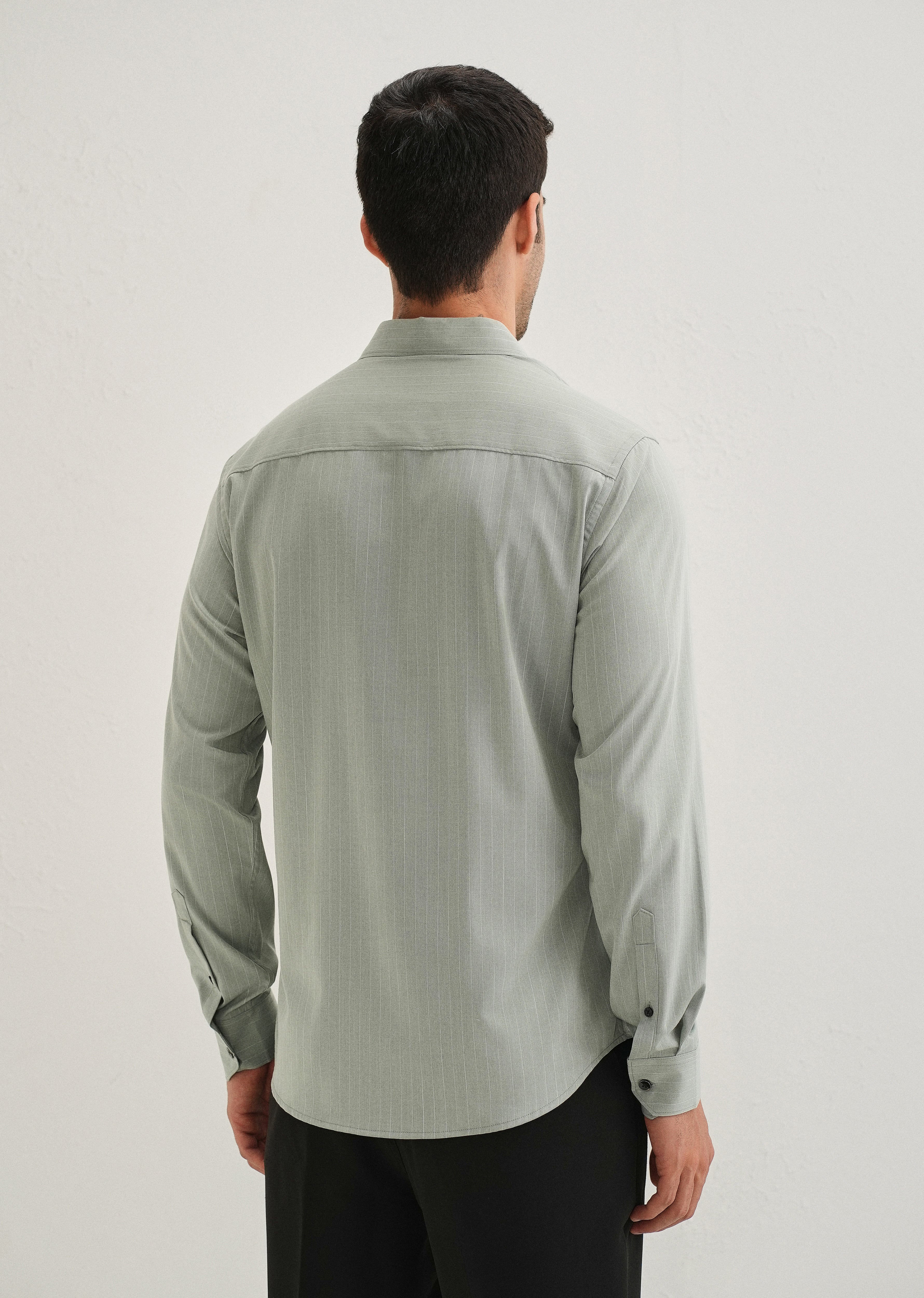 Mint Green Pin Striped Wrinkle Free Shirt